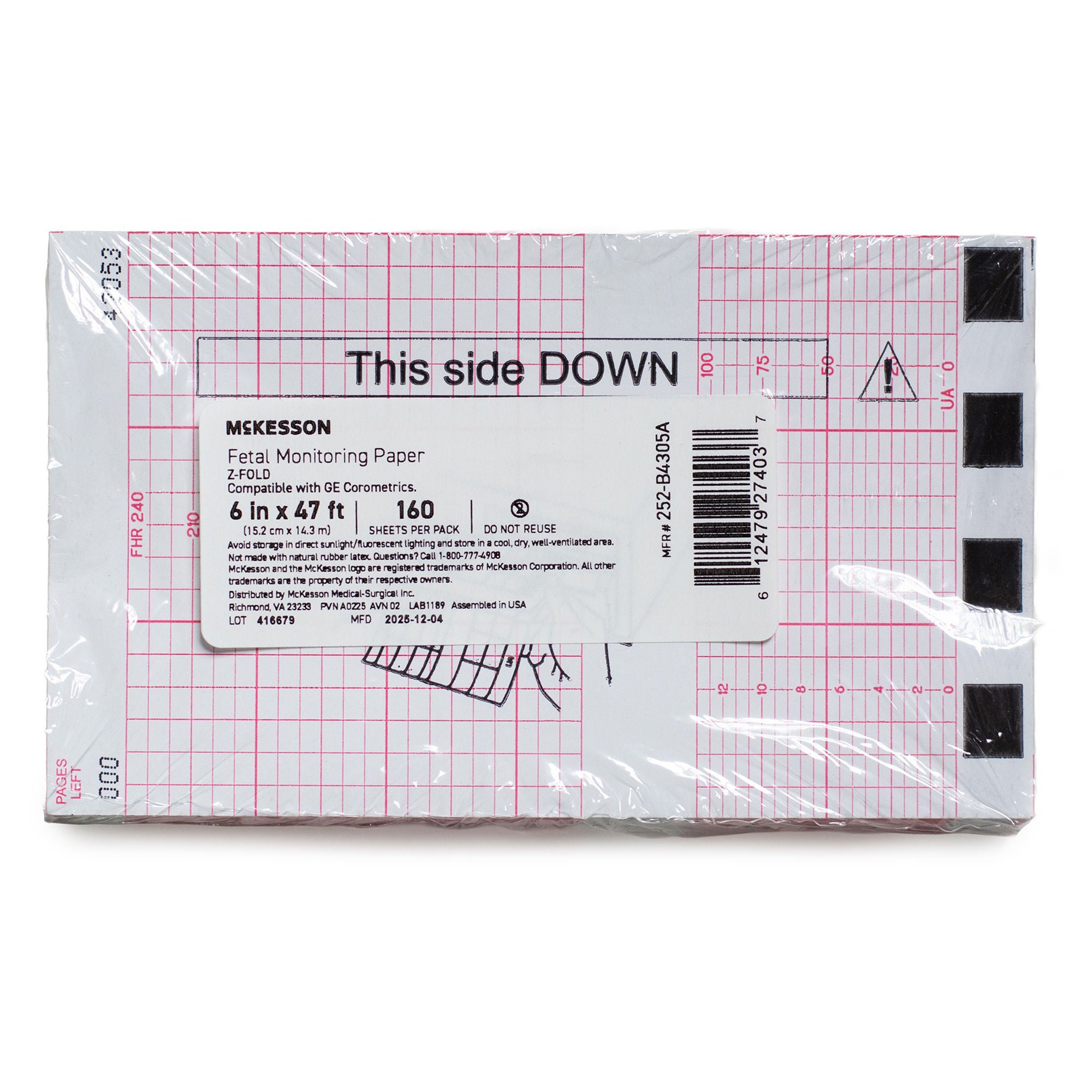 McKesson Brand - 252-B4305A Recording Chart Paper McKesson Z-Fold Red Grid