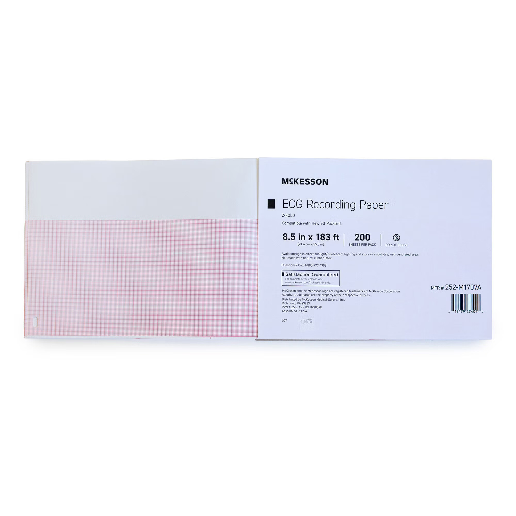 McKesson Brand - 252-M1707A Recording Chart Paper McKesson Z-Fold Red Grid