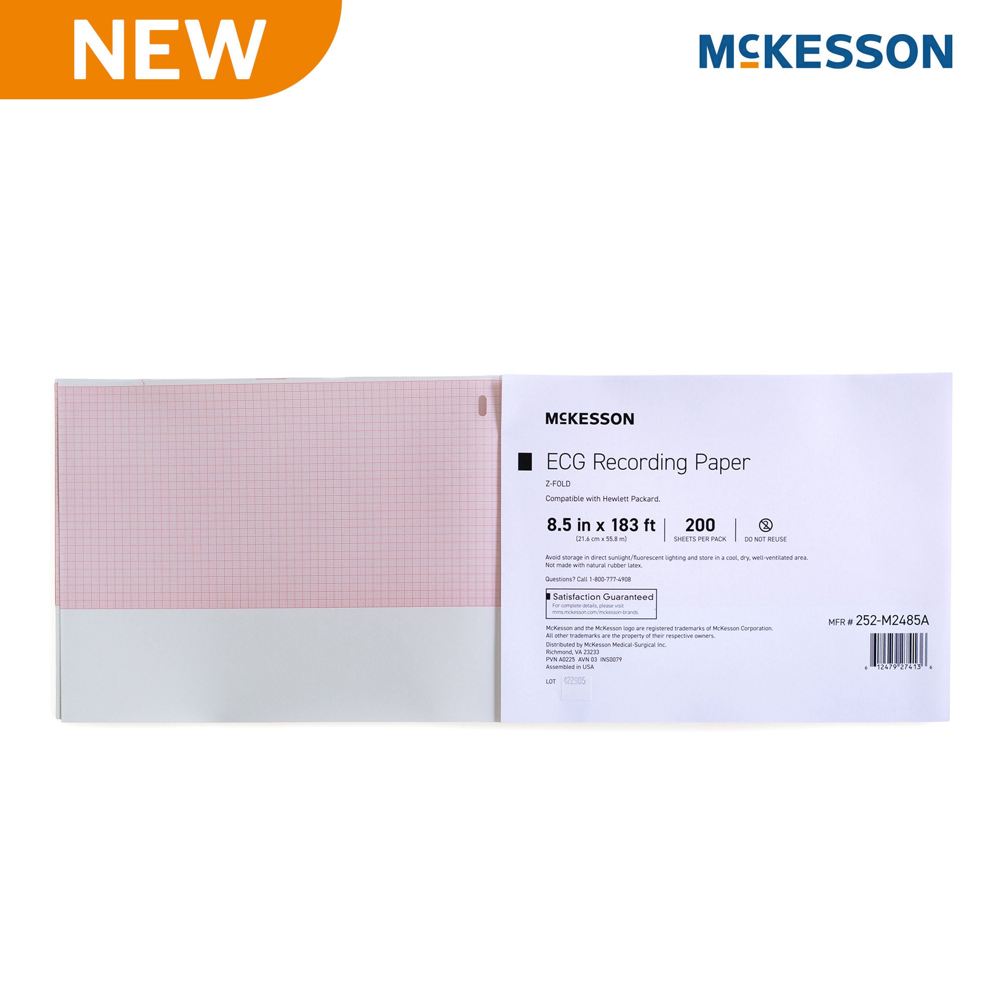 McKesson Brand - 252-M2485A Recording Chart Paper McKesson Z-Fold Red Grid