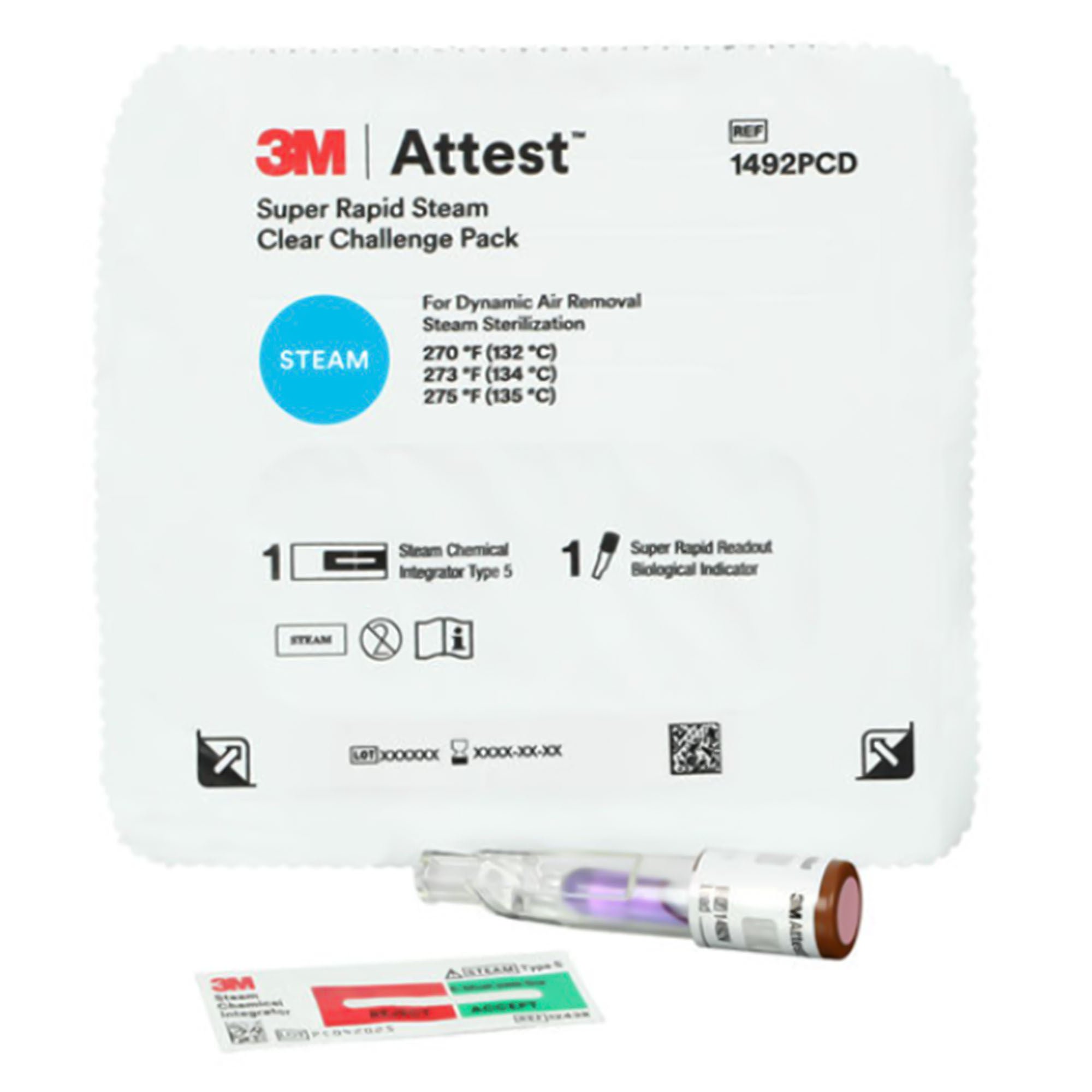 Solventum Corporation - 1492PCD-24 Sterilization Indicator Challenge Pack Attest™ Super Rapid Readout Steam 24 Minute Processing Time Type 5