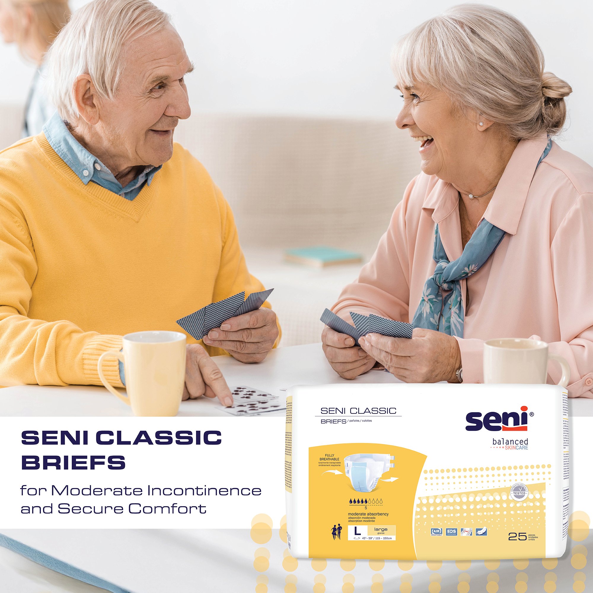 TZMO USA Inc S-SM25-BC1 - Seni Classic Incontinence Briefs for Men and Women, Moderate Absorbency, Small - 25/Pack, 100/Case