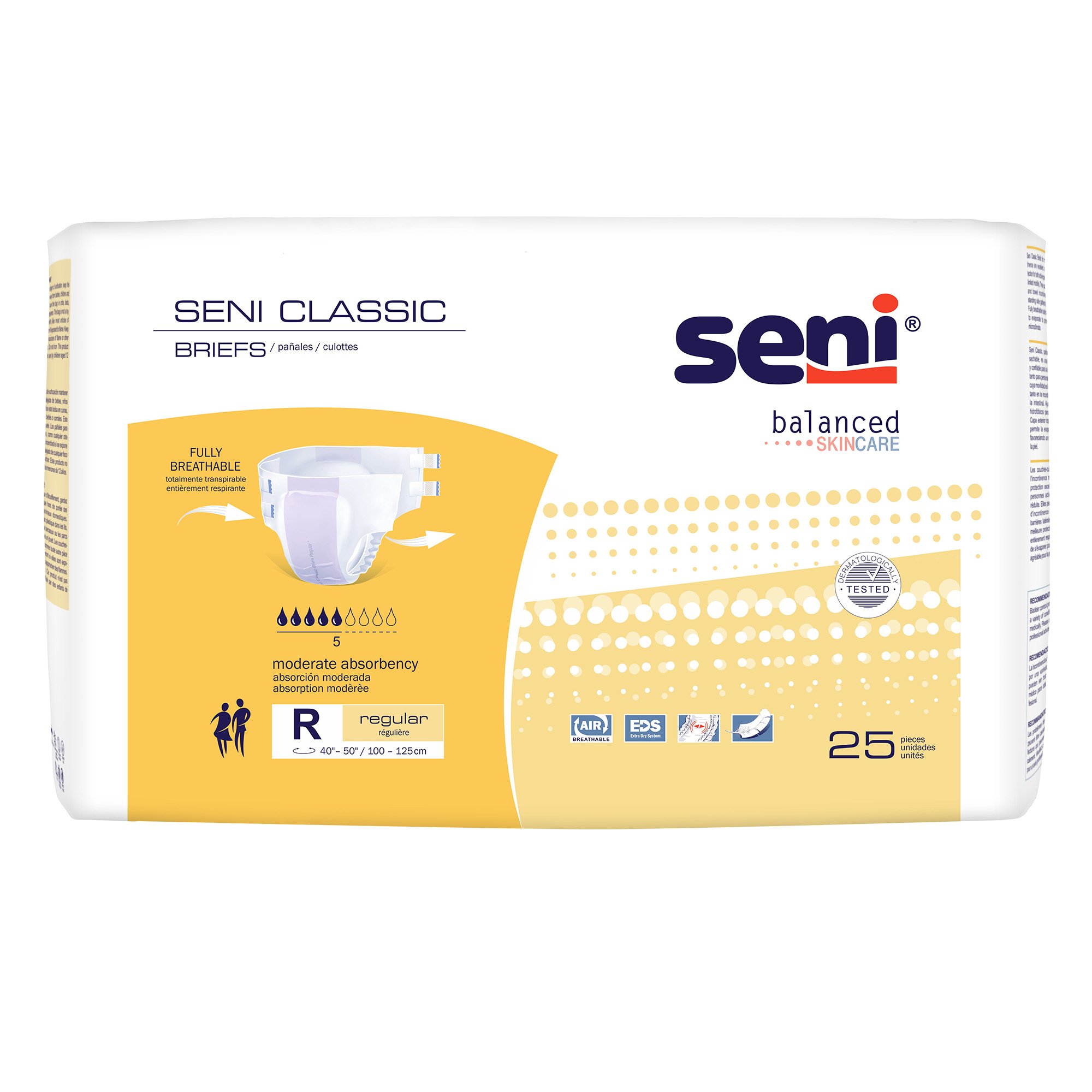 TZMO USA Inc S-RE25-BC1 - Seni Classic Incontinence Briefs for Men and Women, Moderate Absorbency, Regular - 25/Pack, 100/Case