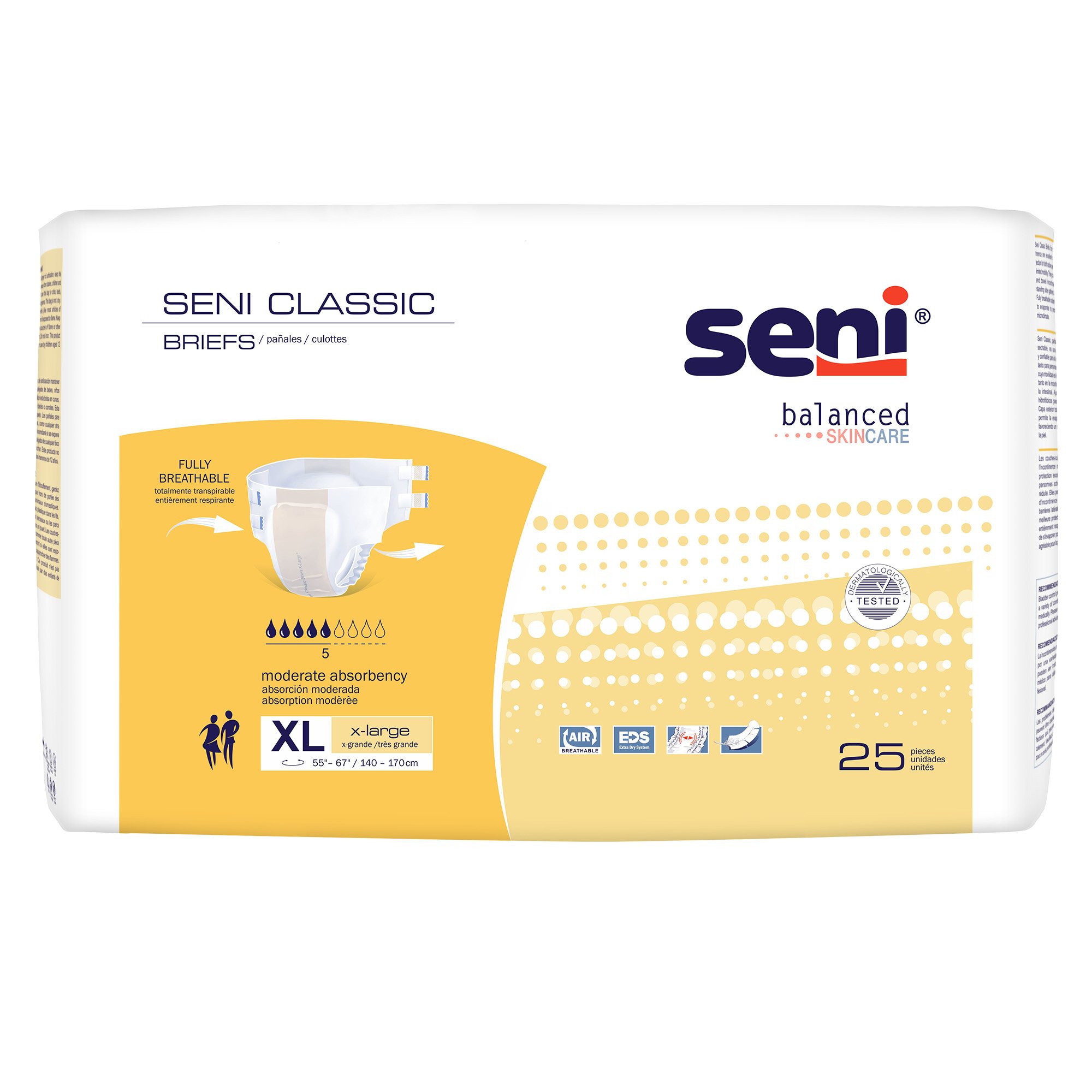 TZMO USA Inc S-XL25-BC1 - Seni Classic Incontinence Briefs for Men and Women, Moderate Absorbency, X-Large - 25/Pack, 100/Case