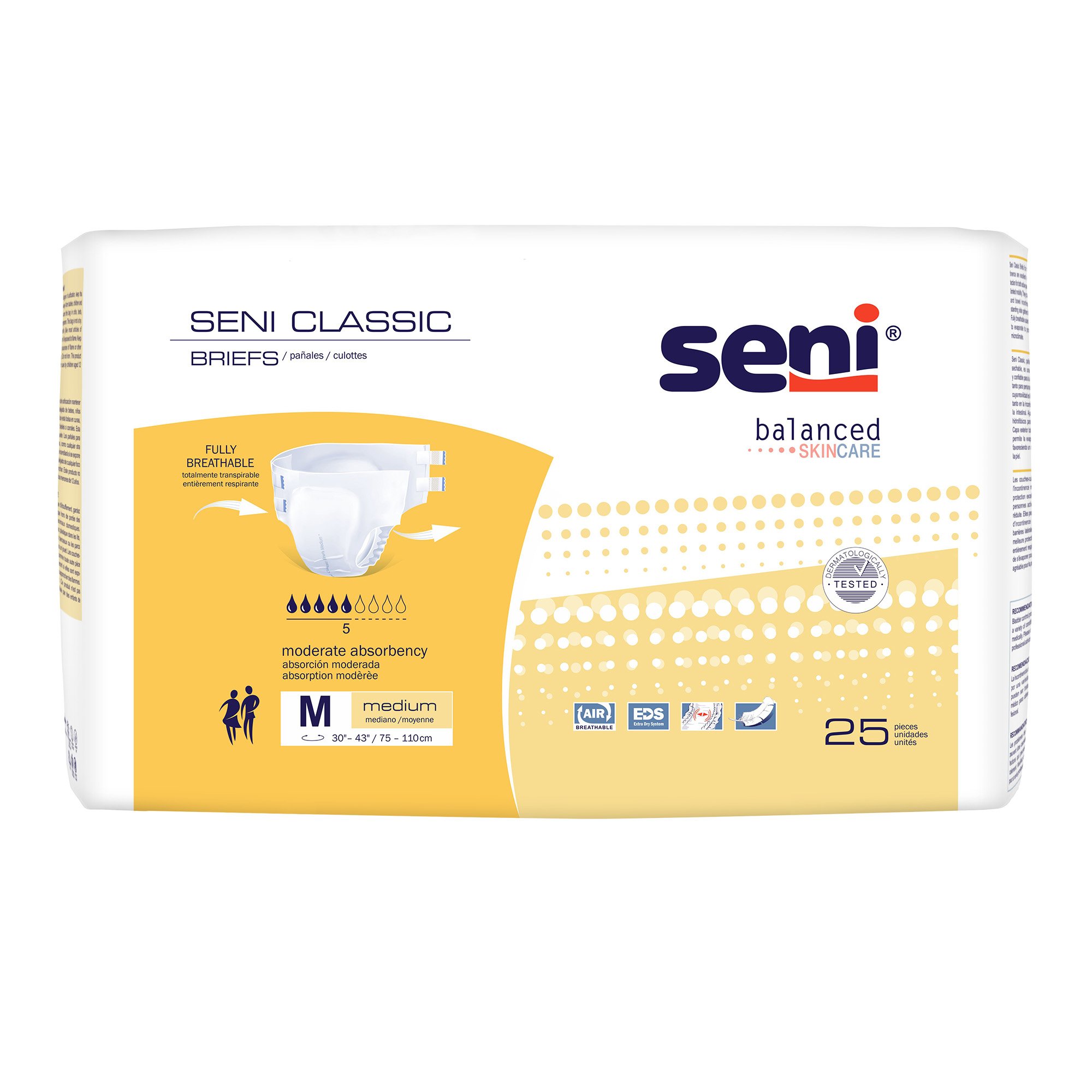 TZMO USA Inc S-ME25-BC1 - Seni Classic Incontinence Briefs for Men and Women, Moderate Absorbency, Medium - 25/Pack, 100/Case