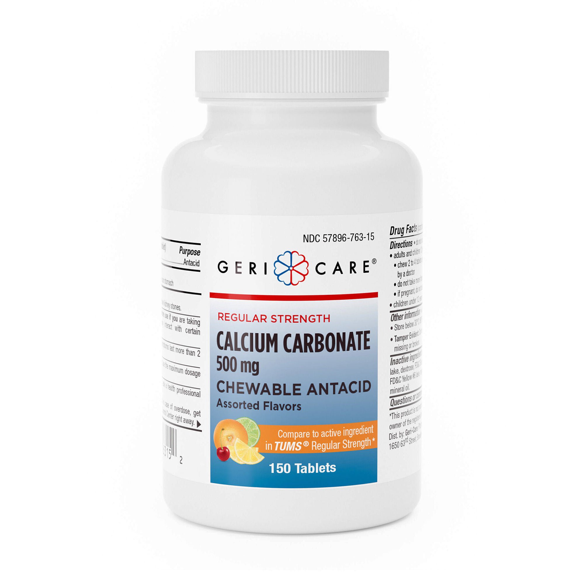 Geri-Care - 763-15-GCP Antacid Geri-Care® 500 mg Strength Chewable Tablet 150 Per Bottle