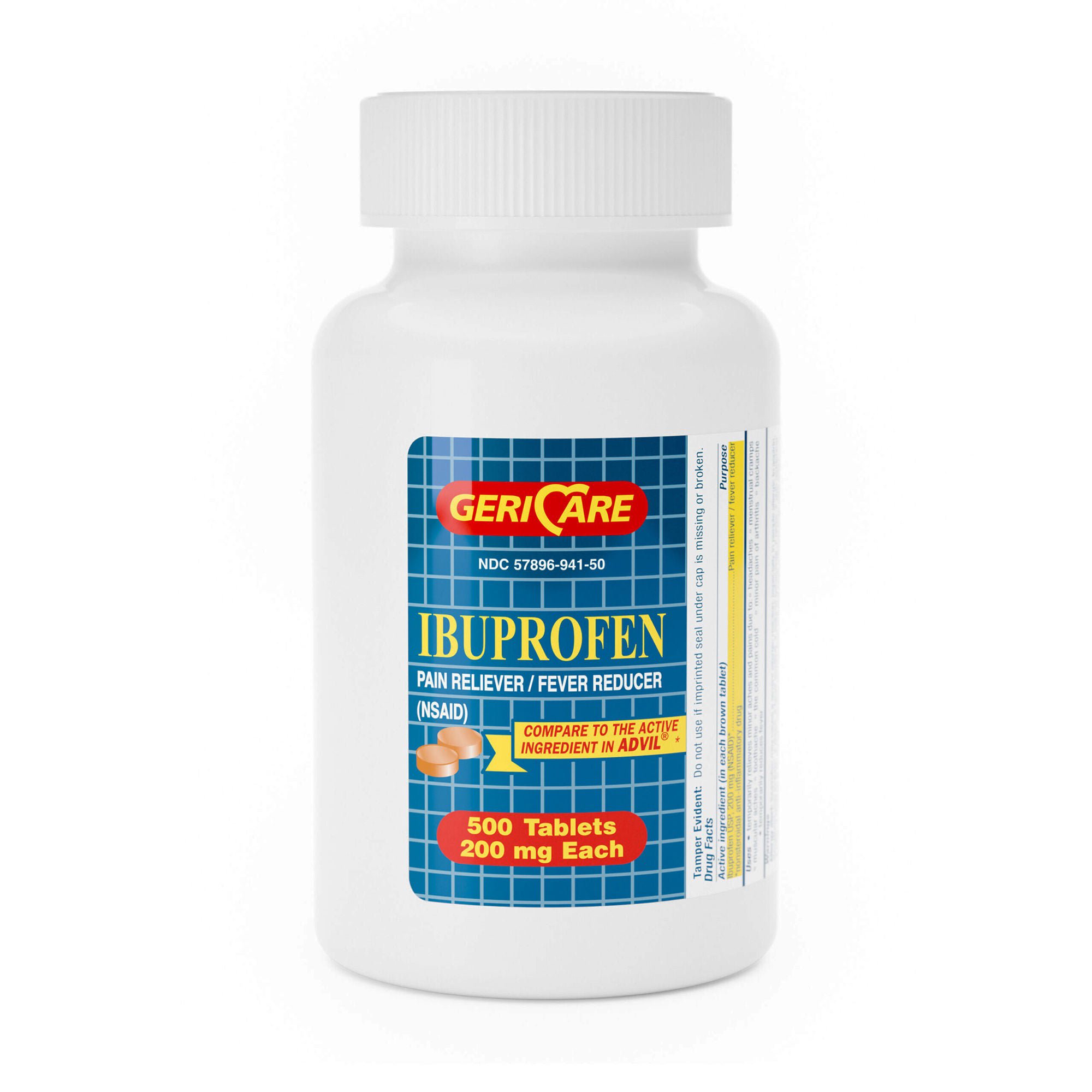 Geri-Care - 941-50-GCP Pain Relief Geri-Care® 200 mg Strength Ibuprofen Tablet 500 Per Bottle