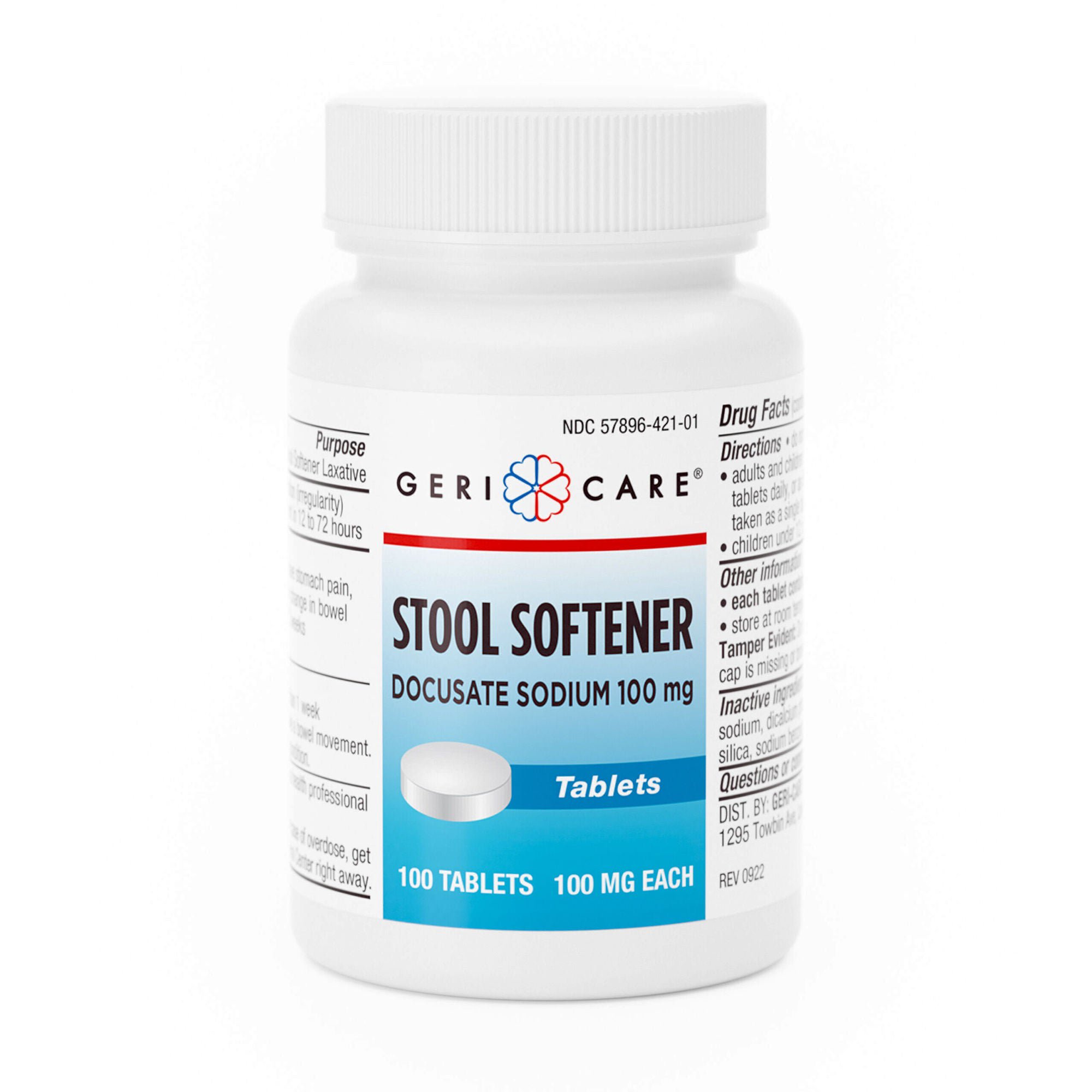 Geri-Care - 421-01-GCP Stool Softener Geri-Care® Tablet 100 per Bottle 100 mg Strength Docusate Sodium