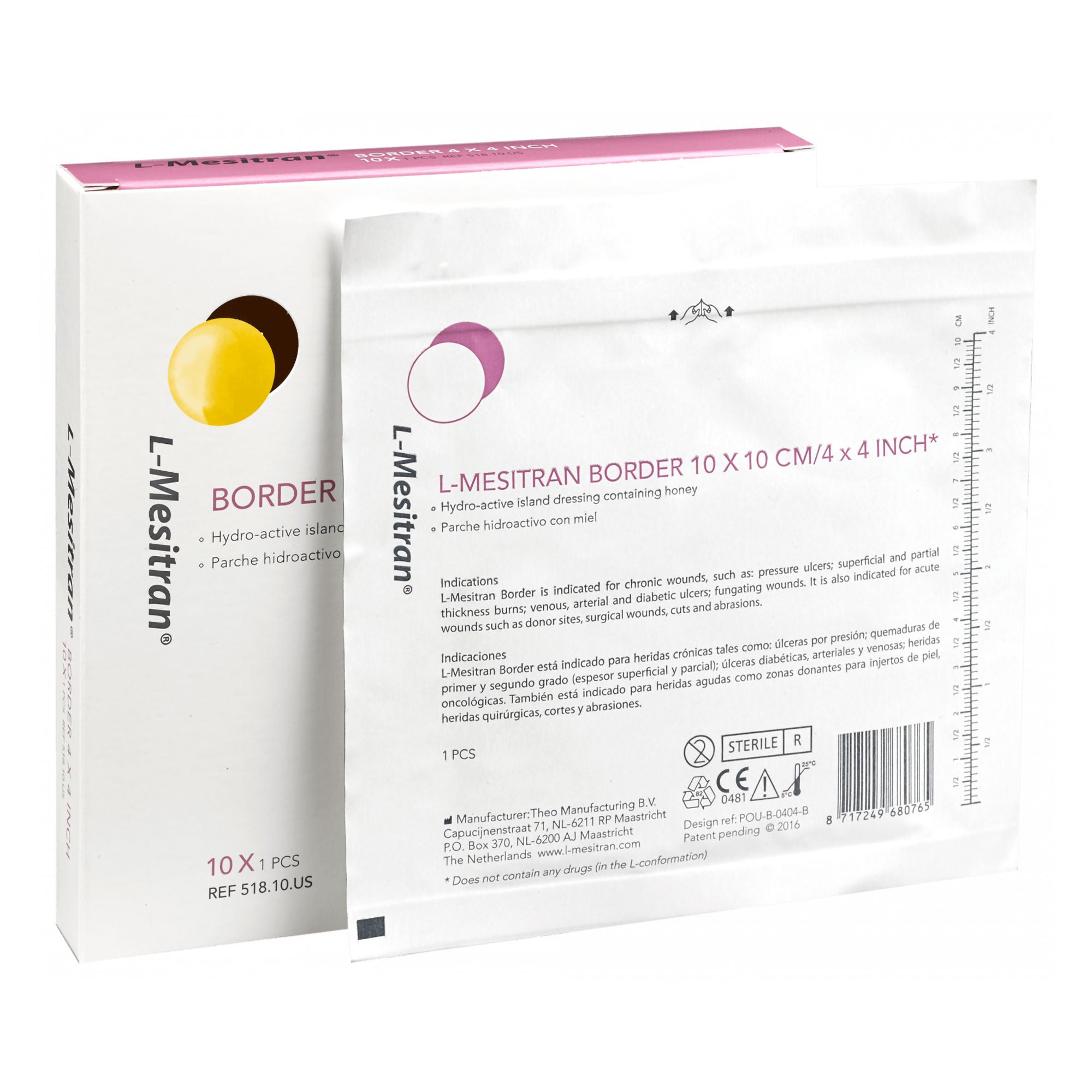 McKesson Brand - 1108-726 Honey Wound and Burn Dressing L-Mesitran® Square 4 X 4 Inch Sheet Sterile Acrylic Adhesive