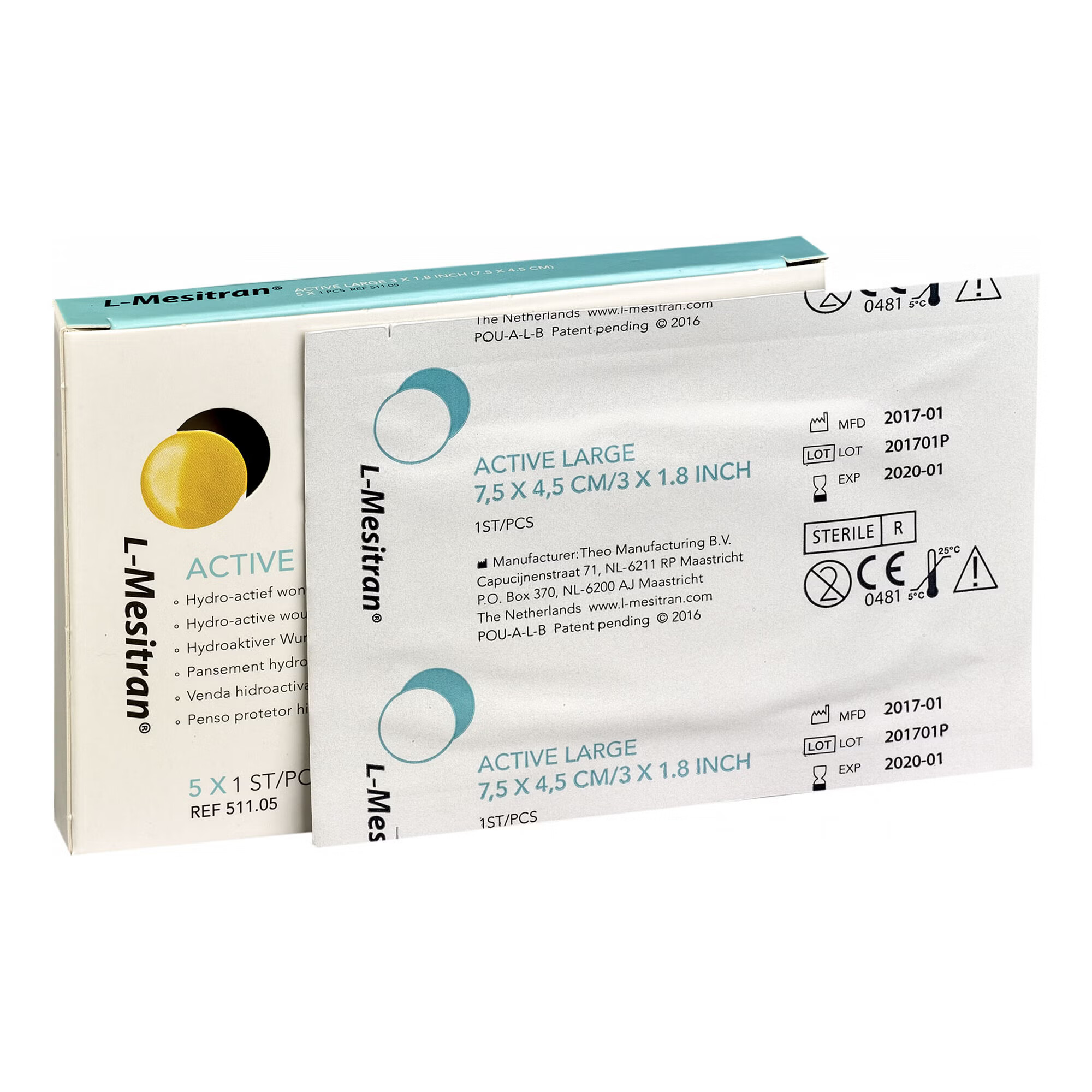 McKesson Brand - 7545-011 Honey Wound and Burn Dressing L-Mesitran® Rectangle 1-4/5 X 3 Inch Sheet Sterile Acrylic Adhesive