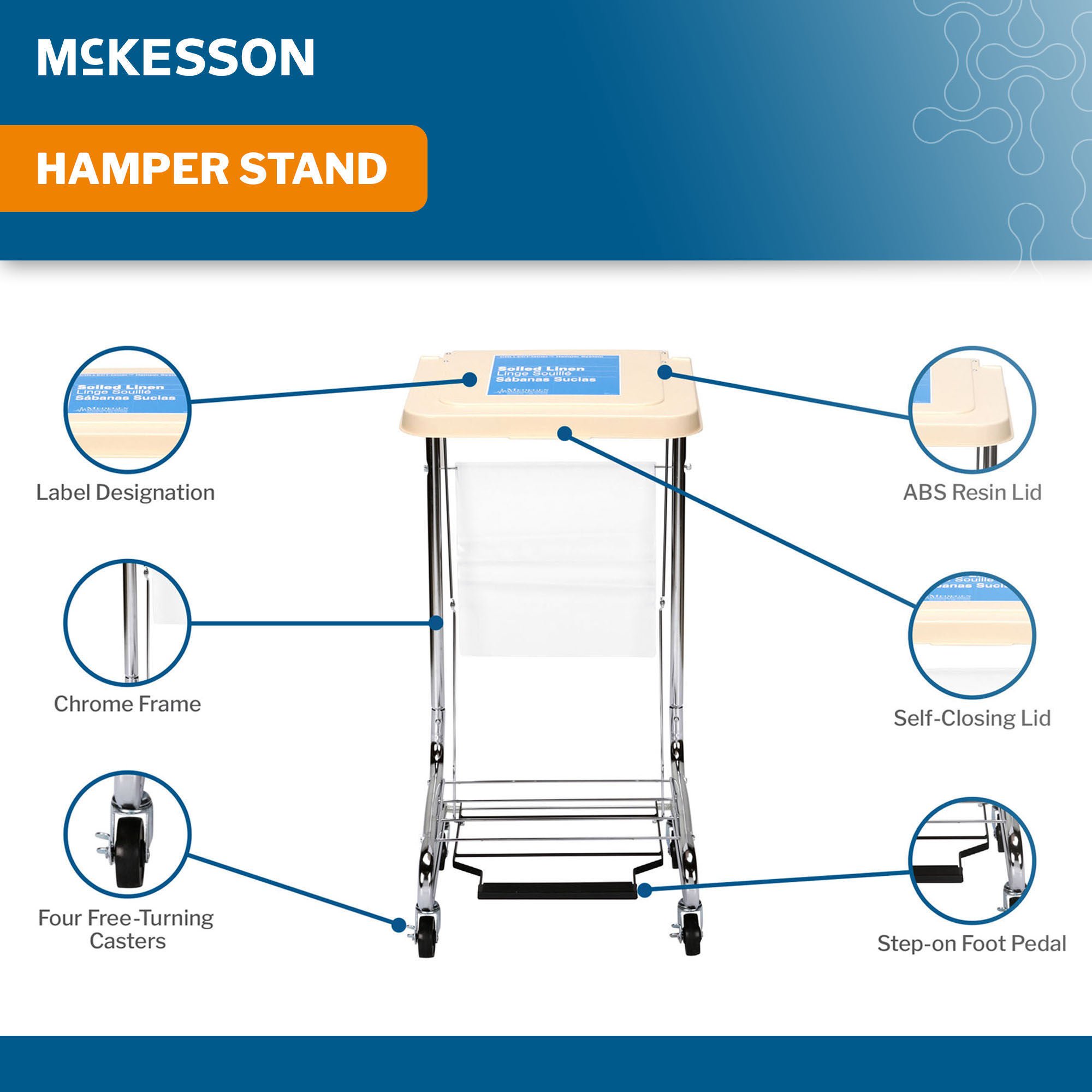 McKesson Brand - 03-159000A McKesson Hamper Stand with Foot Pedal & Self-Closing Lid