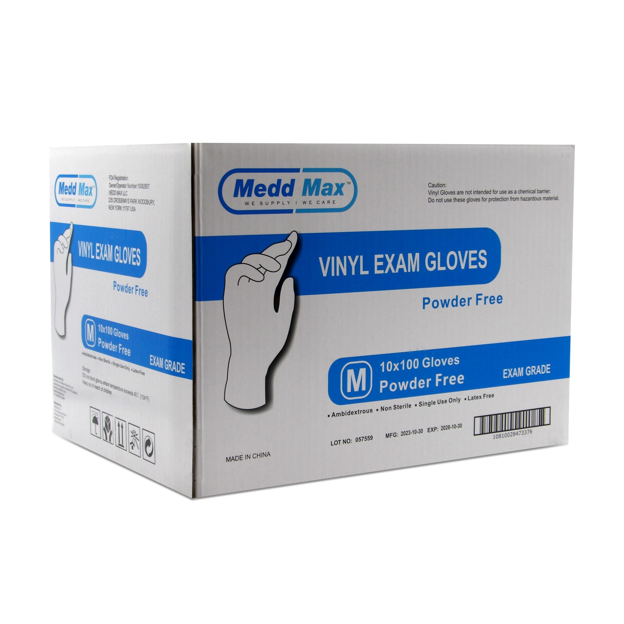 Medd Max LLC - 810028473379 Exam Glove Medd Max™ Medium 1000 per Case NonSterile Vinyl Standard Cuff Length Smooth Clear Not Rated