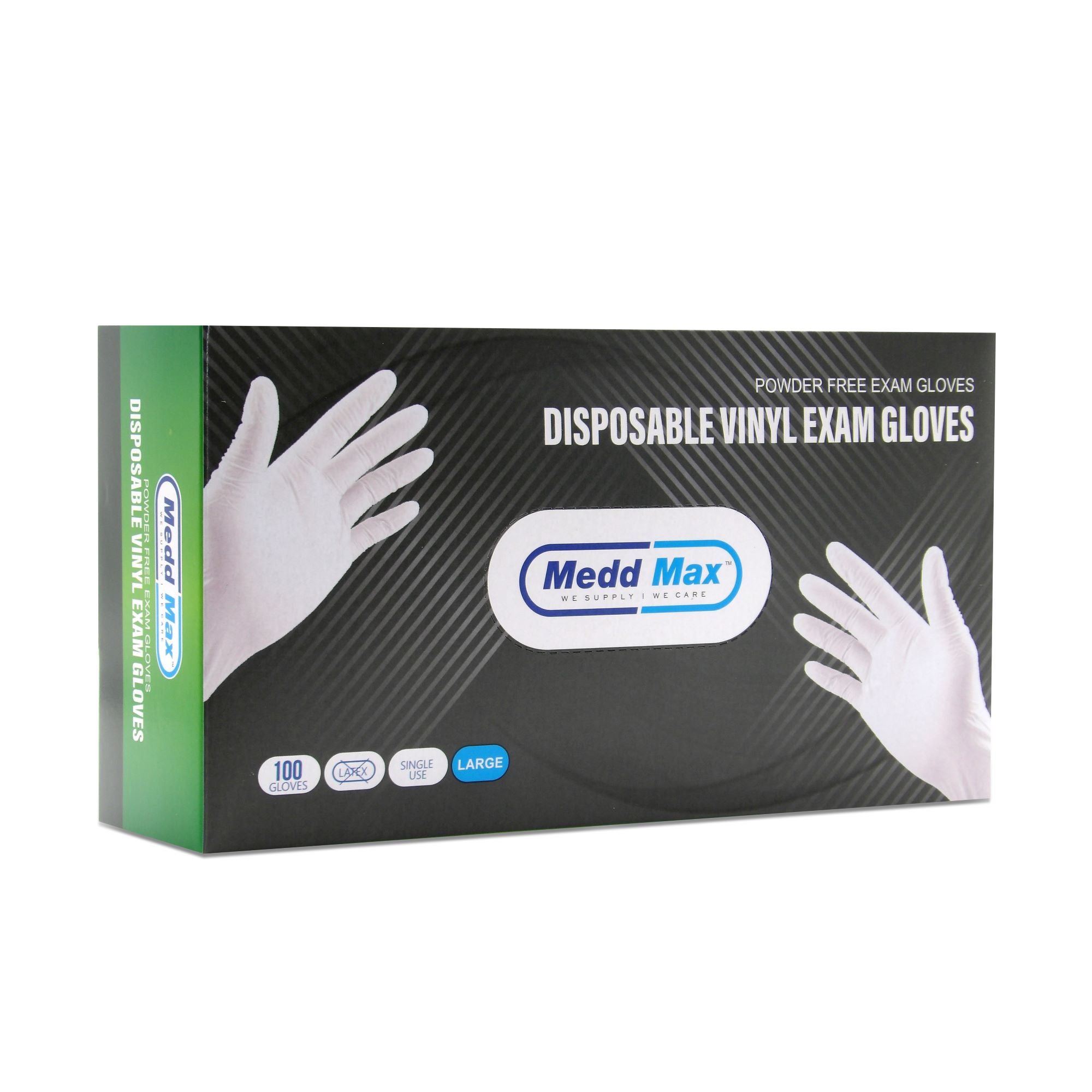 Medd Max LLC - 810028473386 Exam Glove Medd Max™ Large 1000 per Case NonSterile Vinyl Standard Cuff Length Smooth Clear Not Rated