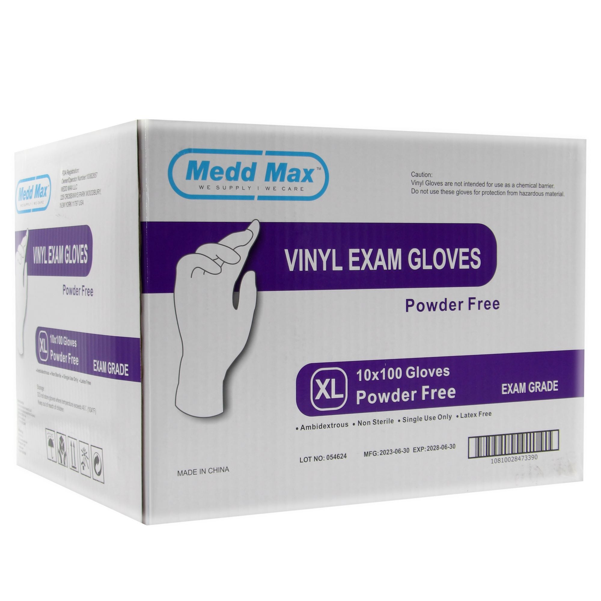 Medd Max LLC - 810028473393 Exam Glove Medd Max™ X-Large 1000 per Case NonSterile Vinyl Standard Cuff Length Smooth Clear Not Rated