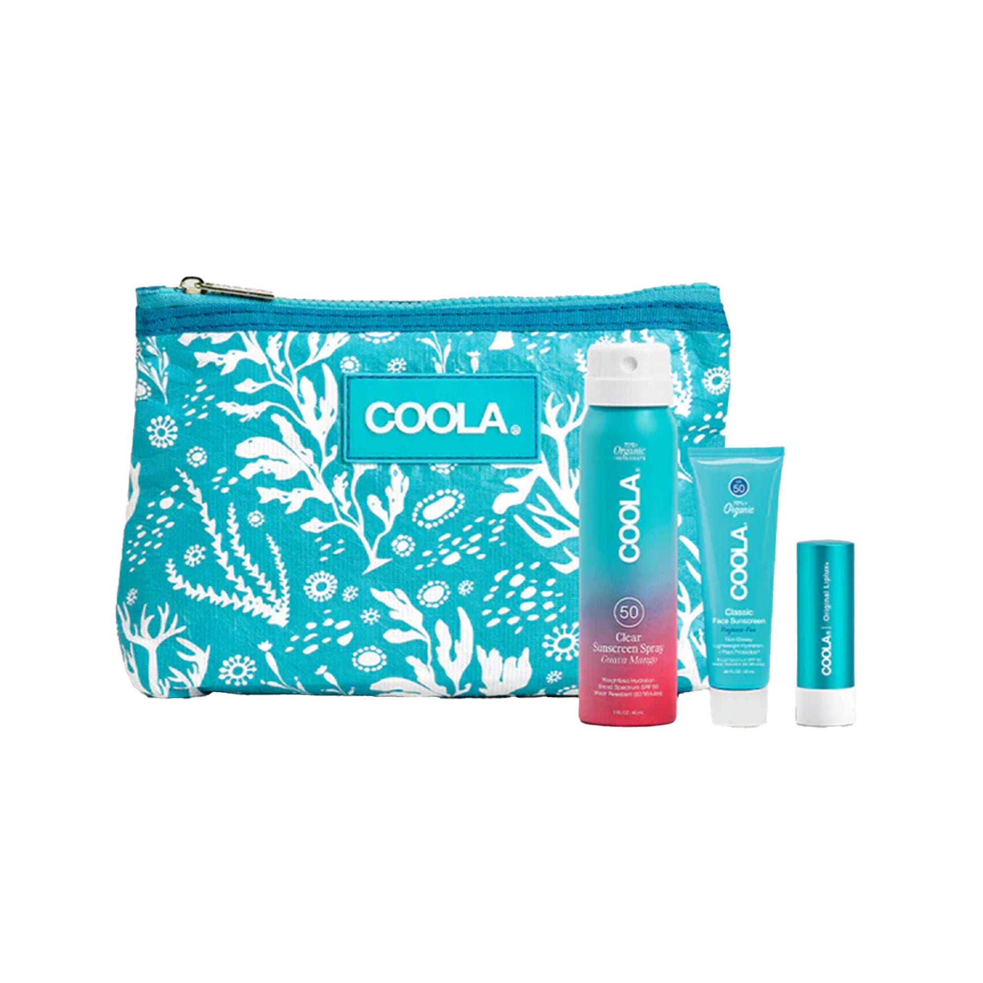 COOLA LLC - CL10599 Suncare Travel Kit COOLA® SPF 30 / SPF 50 Spray / Lotion / Balm Pouch