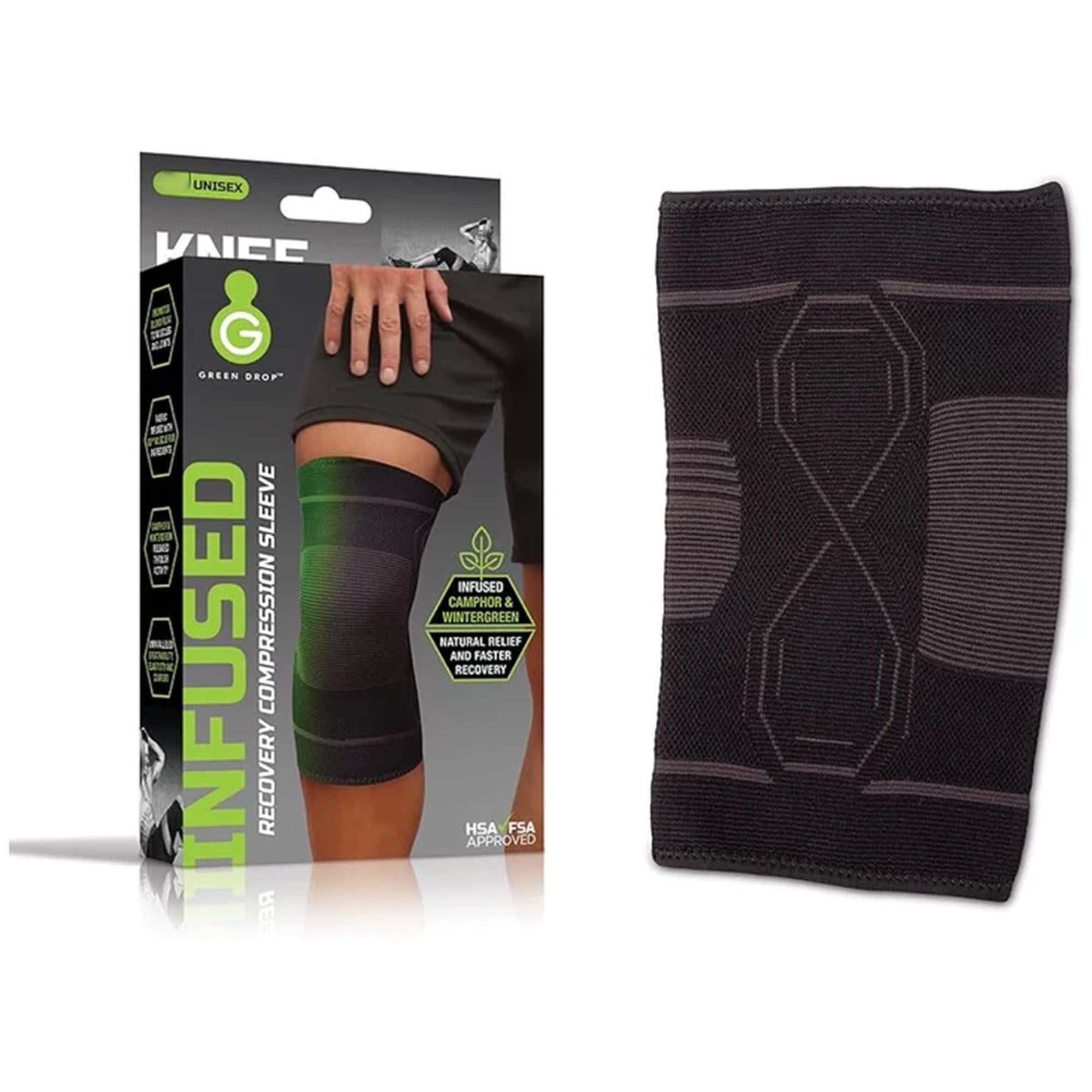 Green Drop Compression LLC - KNE-1453 Green Drop™ Infused Compression Sleeve Knee Support, Large/Extra Large
