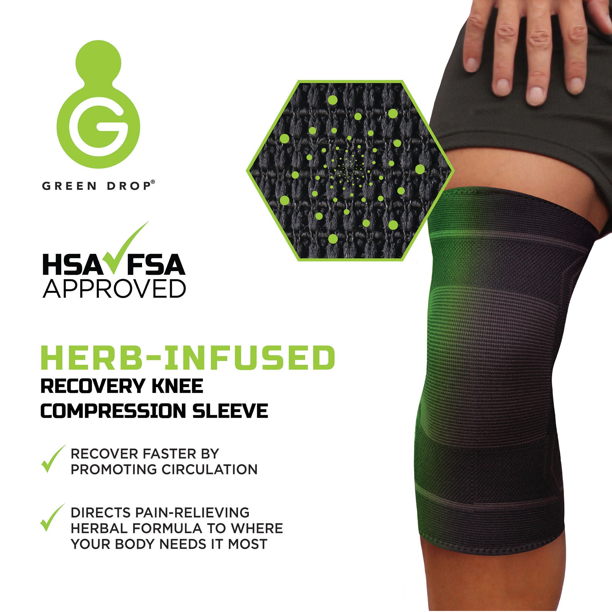 Green Drop Compression LLC - KNE-1452 Green Drop Compression Knee Brace Small/ Medium