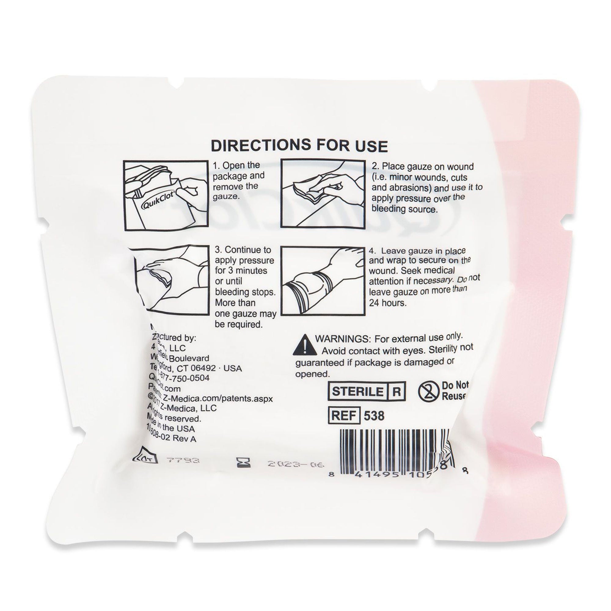 North American Rescue - 30-0161 Hemostatic Dressing QuikClot® Bleeding Control 3 Inch X 4 Yard 1 Count Sterile