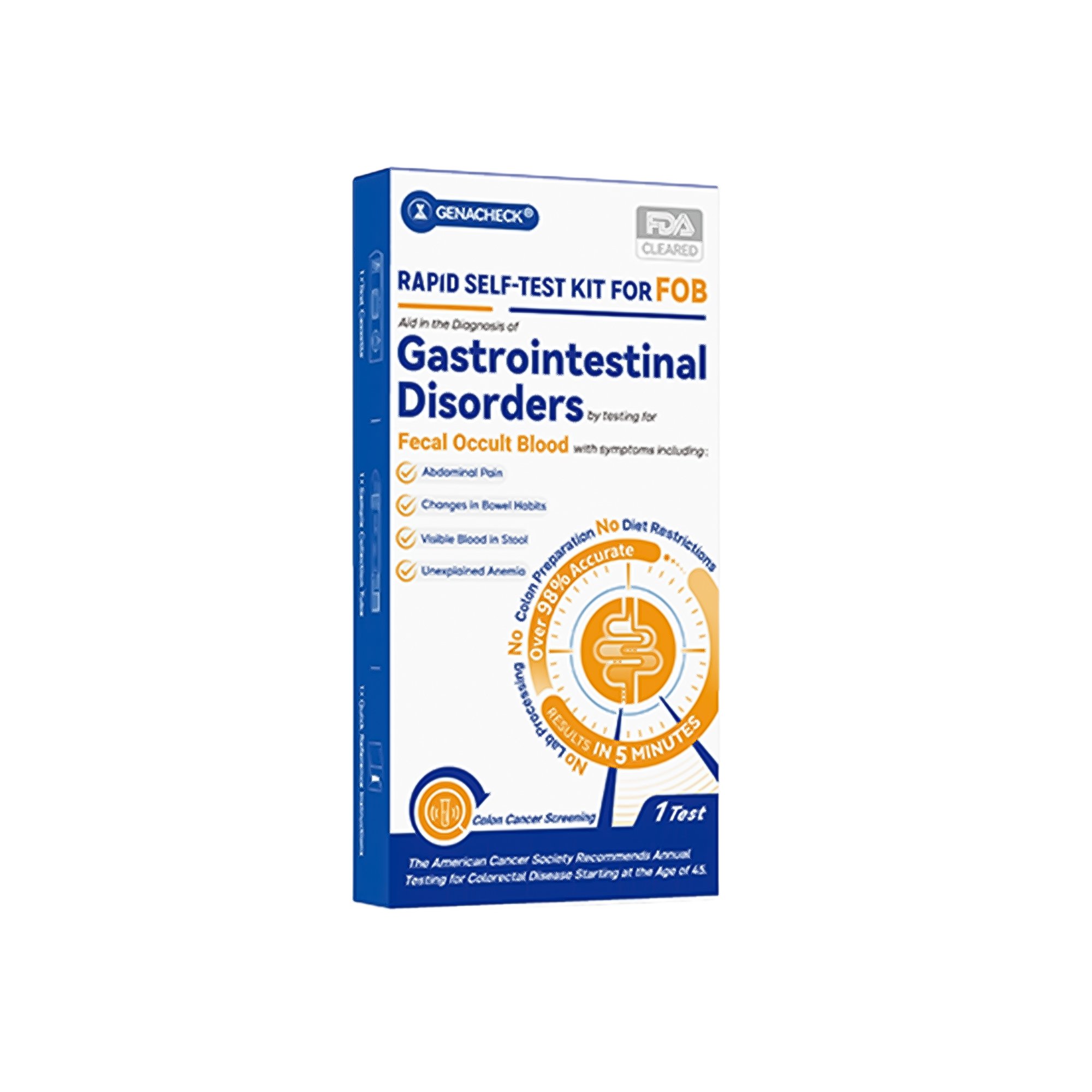 Genabio Diagnostics Inc RA9-E01701 - GenaCheck® Rapid Self-Test Kit for Fecal Occult Blood – Early Cancer Screening - 1/Box, 102/Case