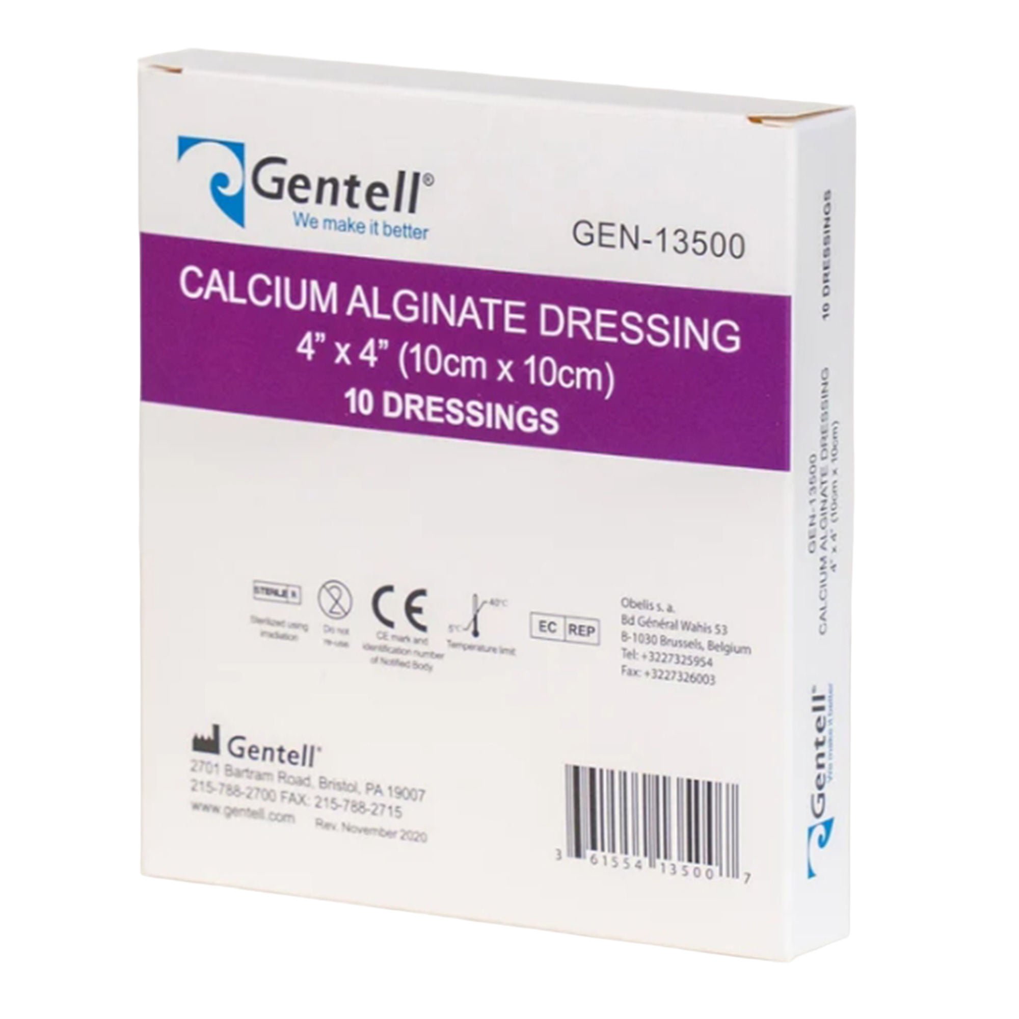 Gentell - GEN-13500 Alginate Dressing Gentell® Calcium Alginate 4 X 4 Inch Square