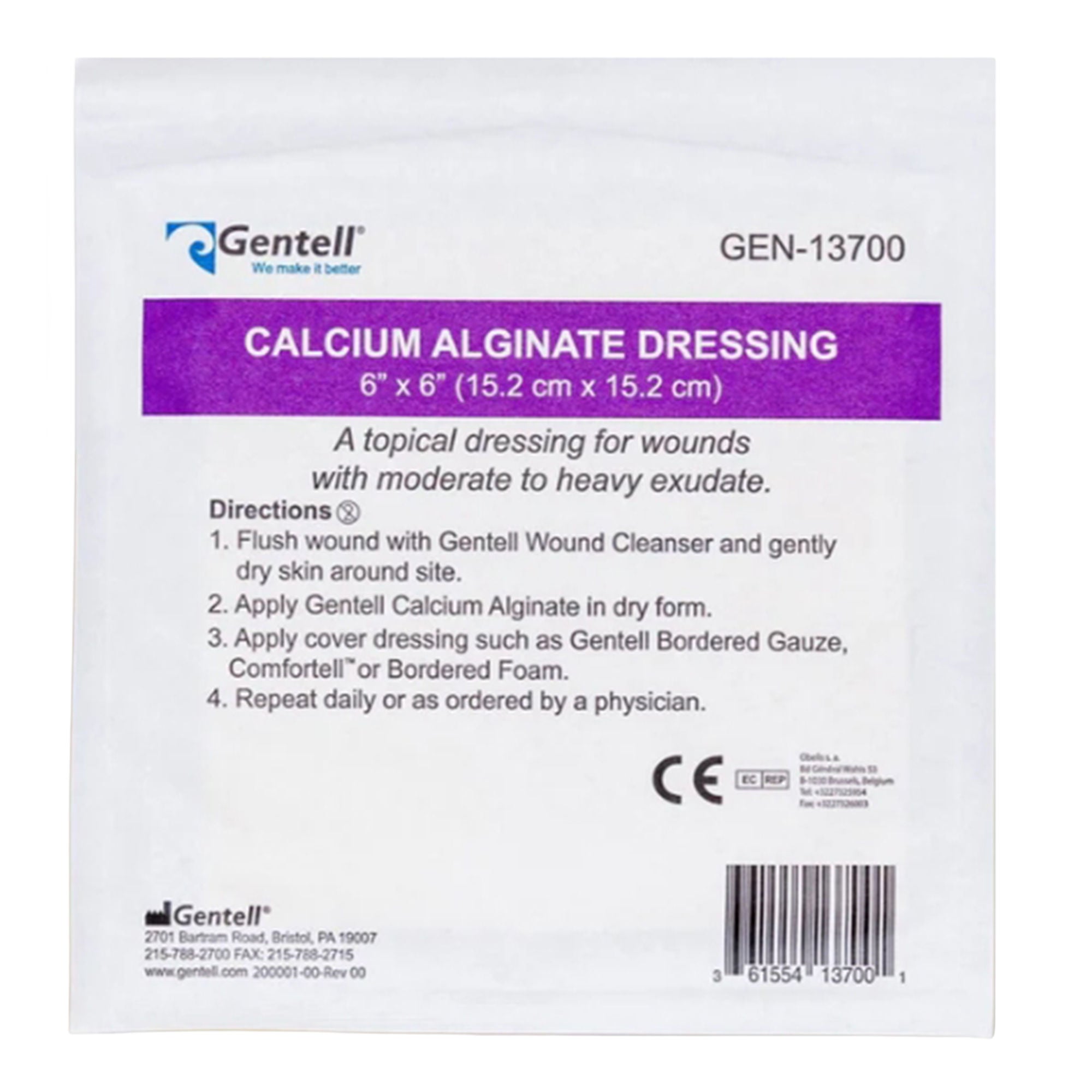 Gentell - GEN-13700 Alginate Dressing Gentell® Calcium Alginate 6 X 6 Inch Square