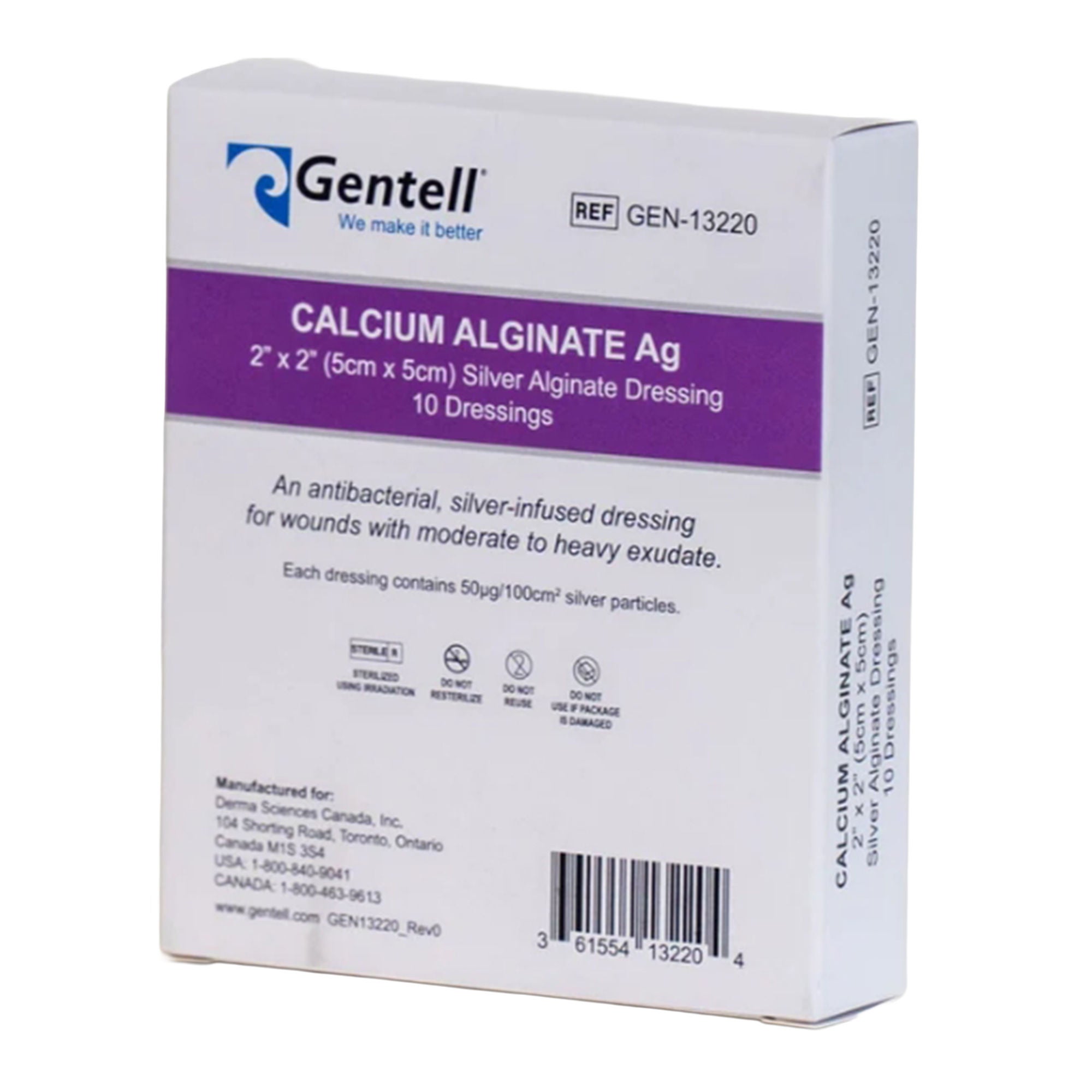 Gentell - GEN-13220 Silver Alginate Dressing Gentell® Calcium Alginate Ag Square Sterile