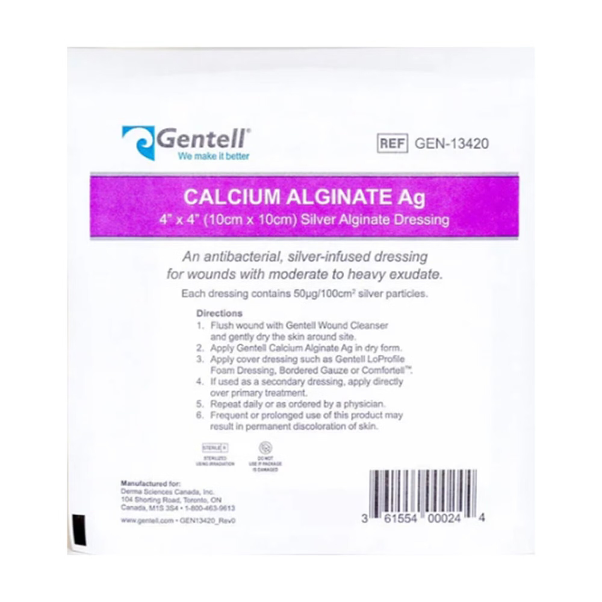 Gentell - GEN-13420 Silver Alginate Dressing Gentell® Calcium Alginate Ag Square Sterile