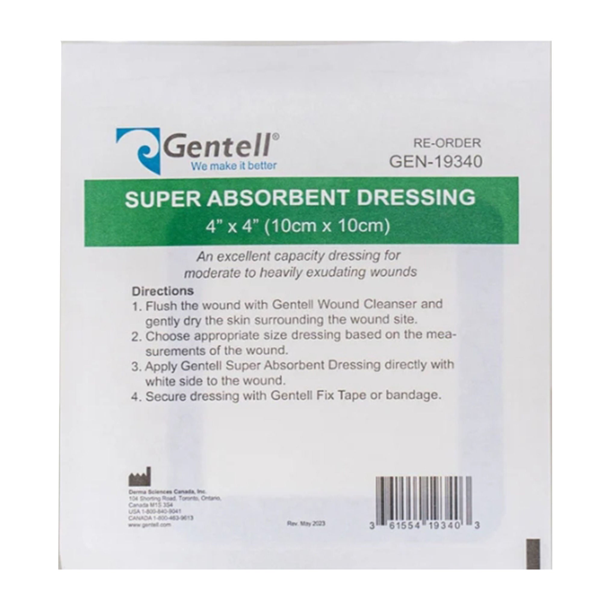Gentell - GEN-19340 Super Absorbent Dressing Gentell® Square 4 X 4 Inch With Border Sterile