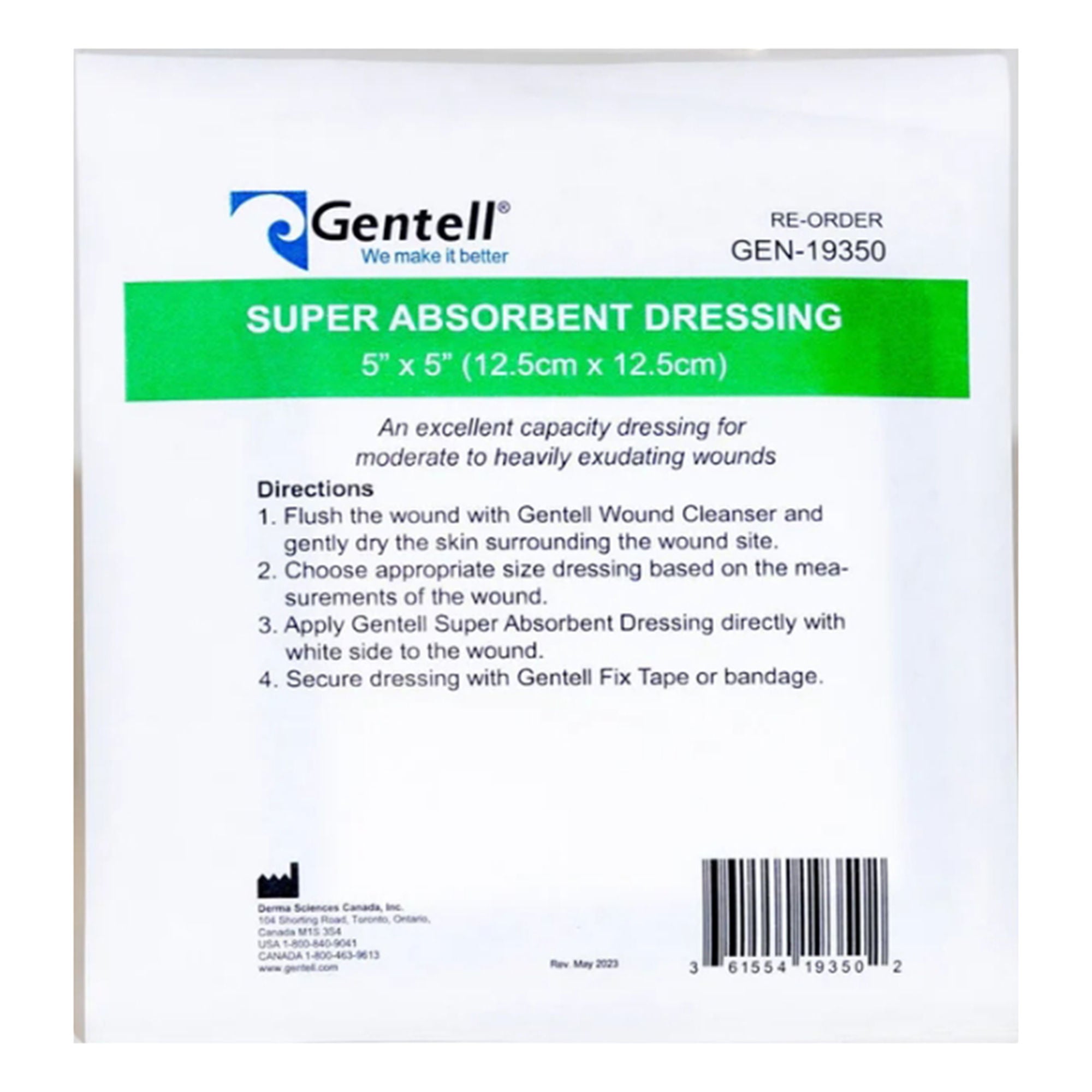 Gentell - GEN-19350 Super Absorbent Dressing Gentell® Square 5 X 5 Inch With Border Sterile