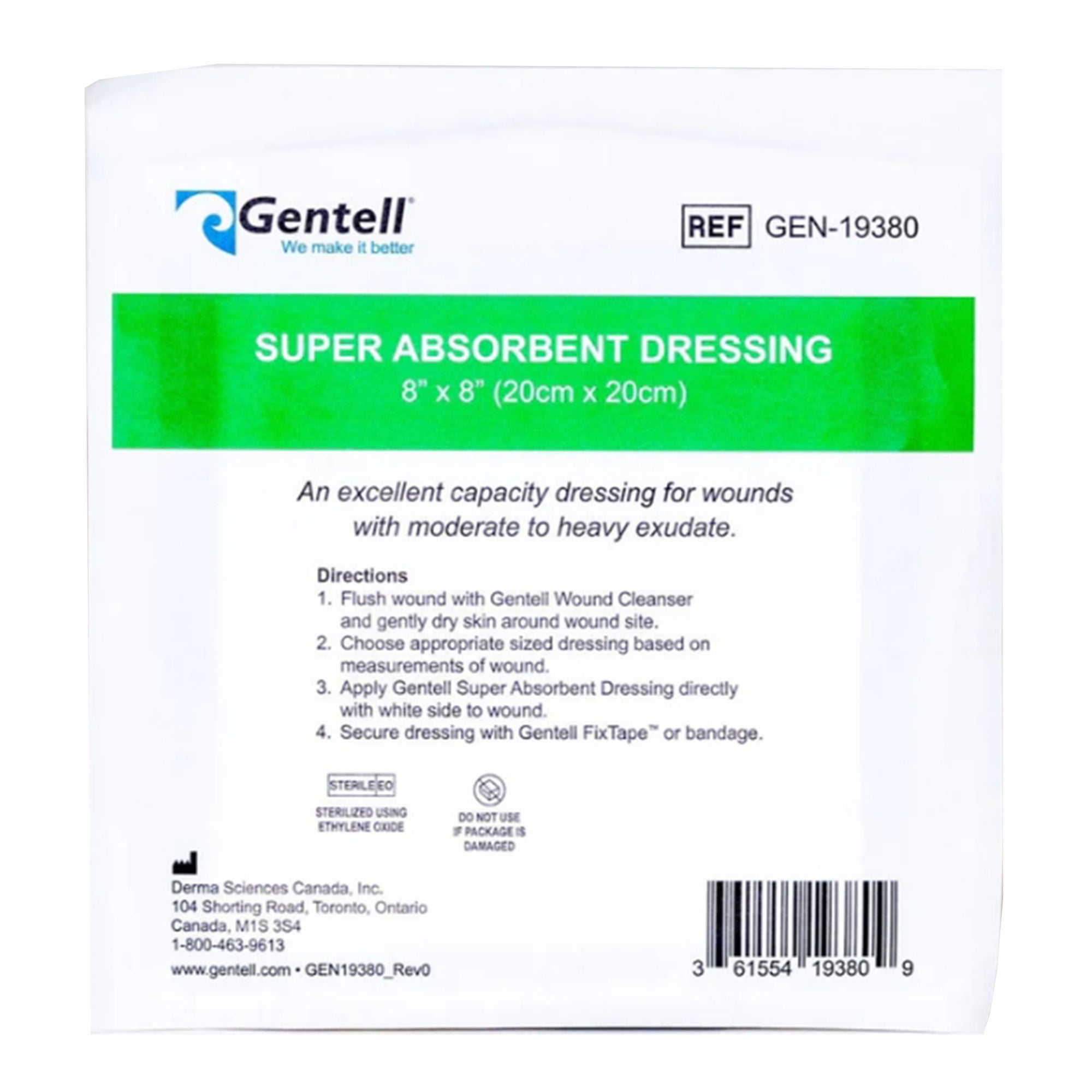 Gentell - GEN-19380 Super Absorbent Dressing Gentell® Square 8 X 8 Inch With Border Sterile