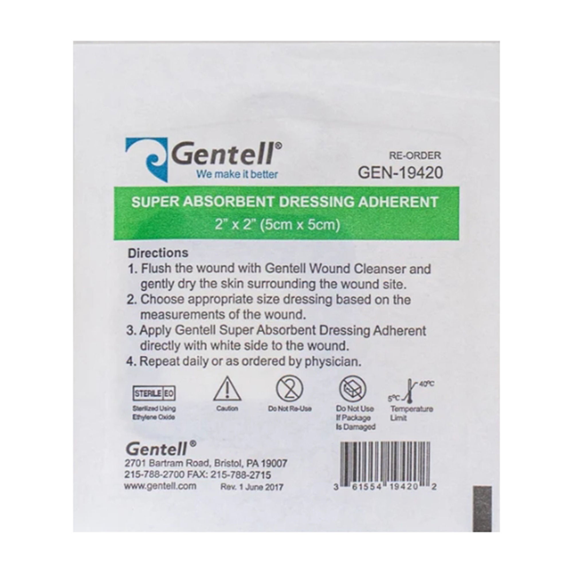 Gentell - GEN-19420 Super Absorbent Dressing Gentell® Adherent Square 2 X 2 Inch With Border Sterile