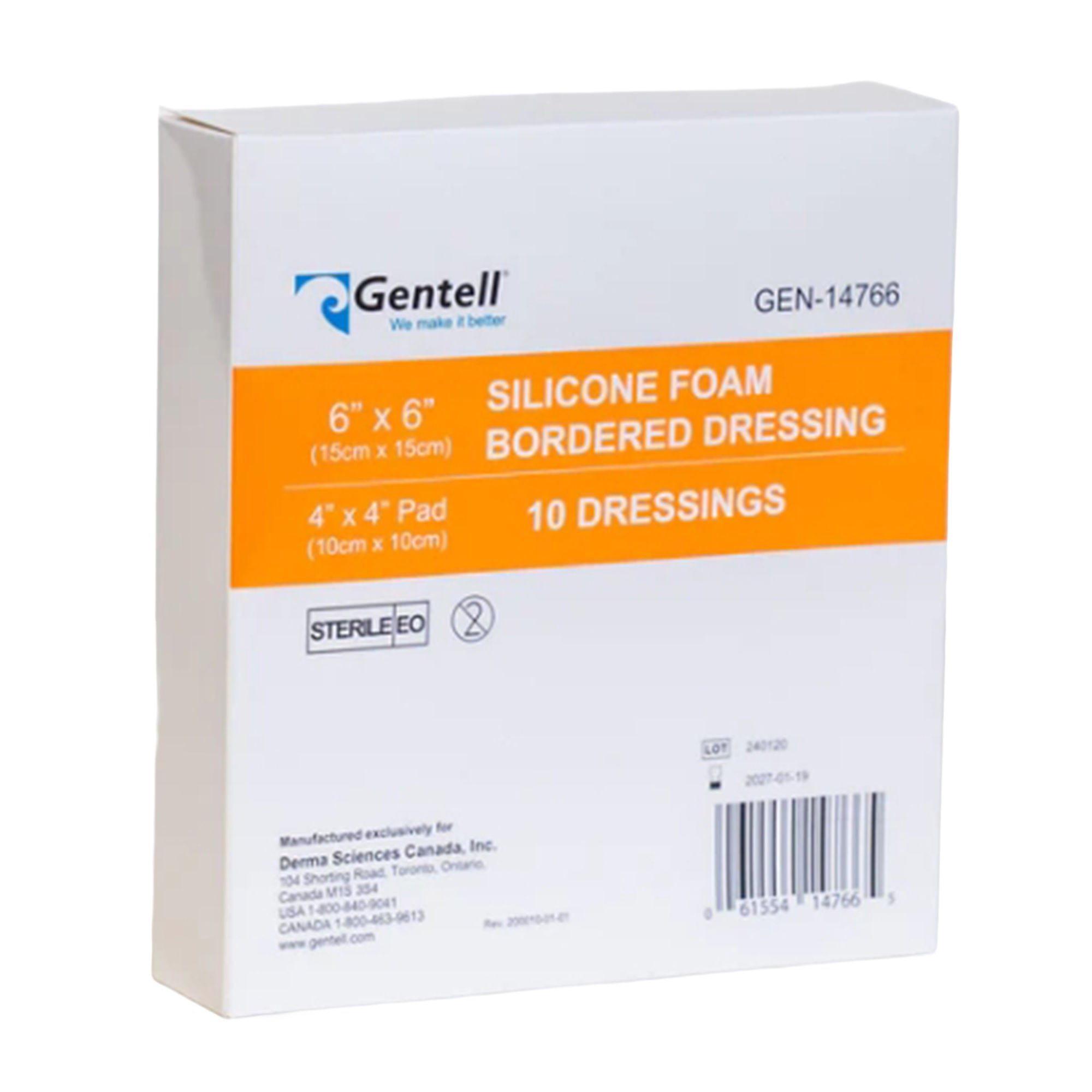 Gentell - GEN-14766 Foam Dressing Gentell® 6 X 6 Inch With Border Without Film Backing Silicone Adhesive Square Sterile