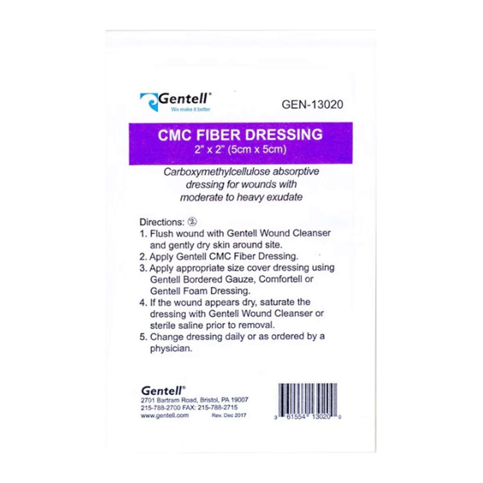 Gentell - GEN-13020 Gelling Fiber Wound Dressing Gentell® 2 X 2 Inch Square Sterile