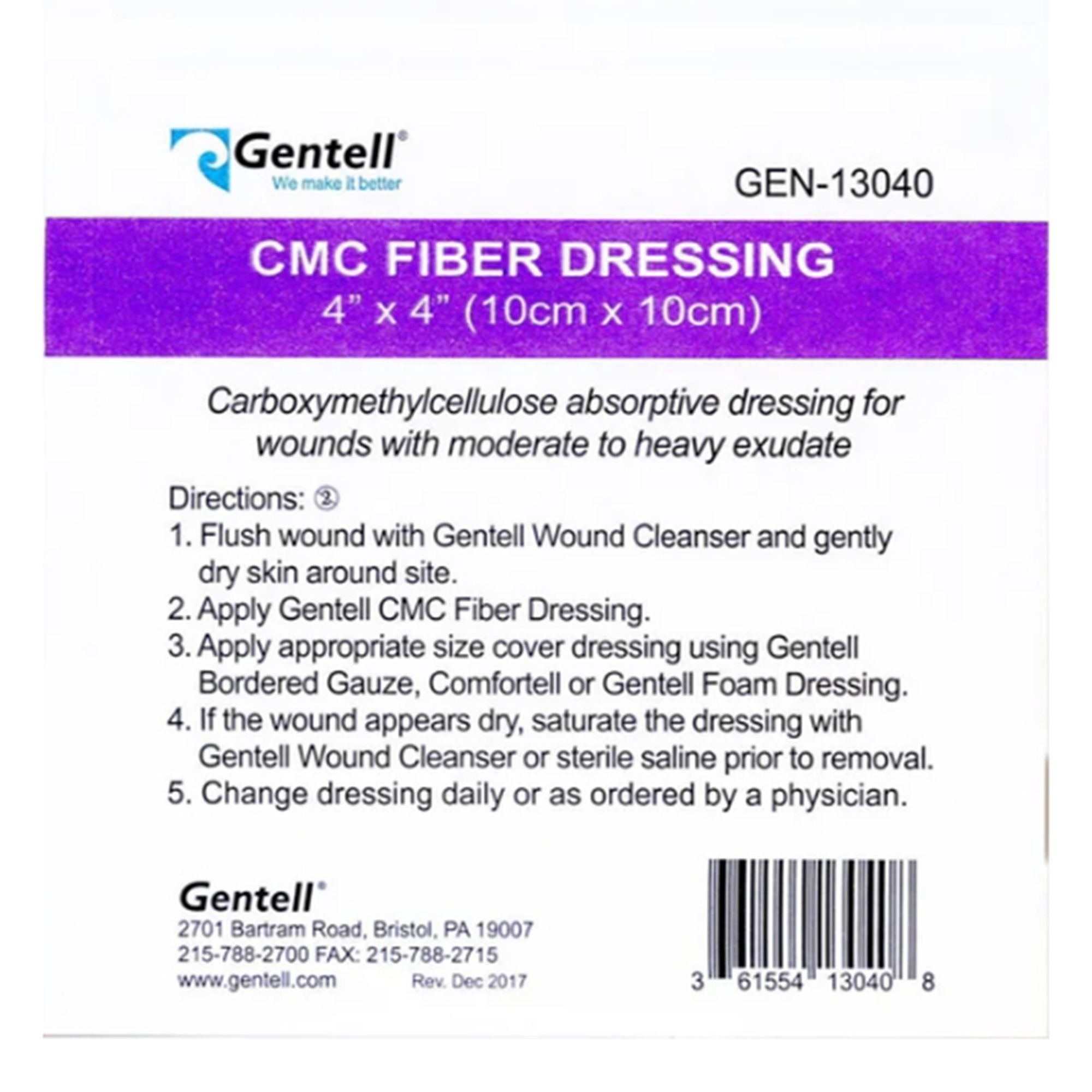 Gentell - GEN-13040 Gelling Fiber Wound Dressing Gentell® 4 X 4 Inch Square Sterile