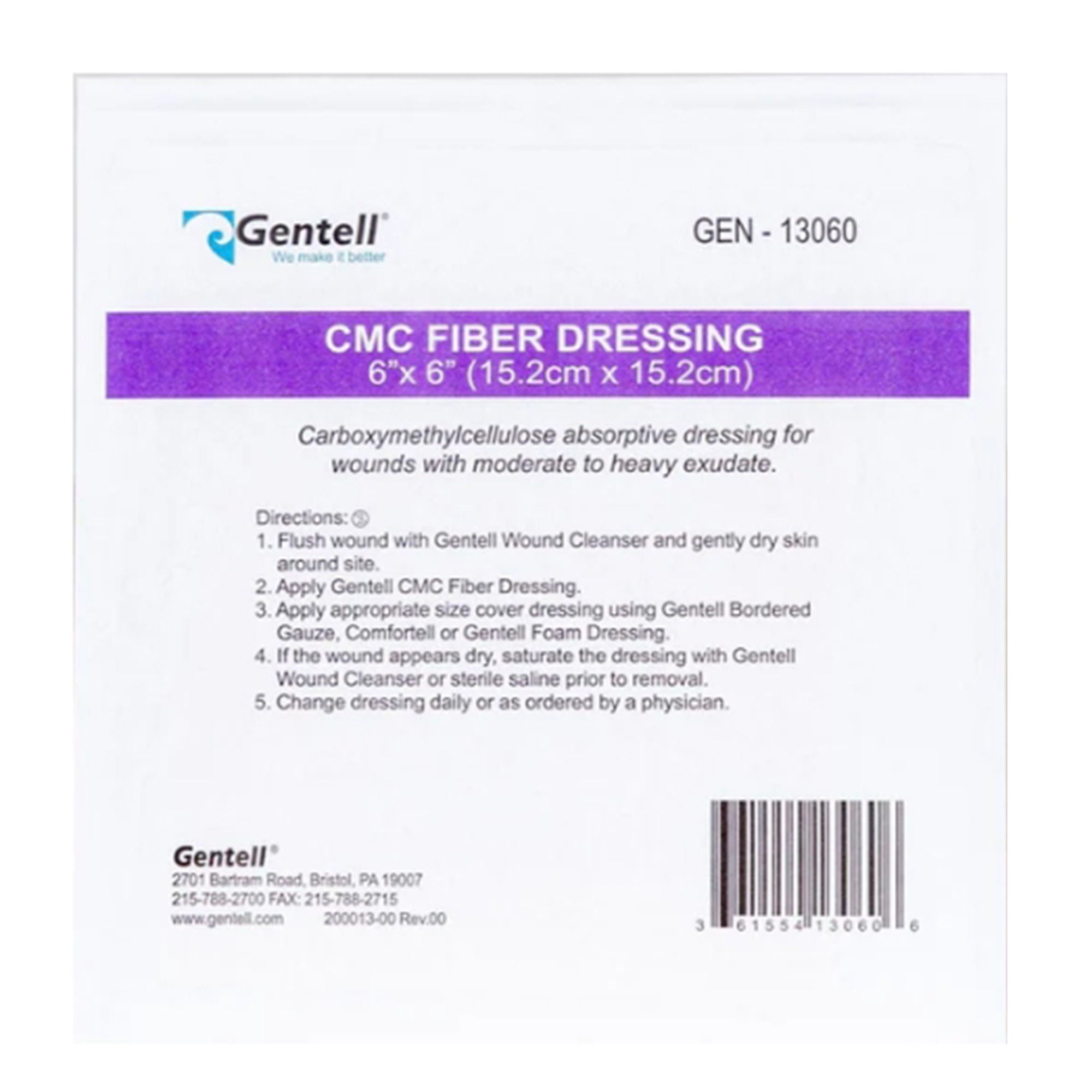 Gentell - GEN-13060 Gelling Fiber Wound Dressing Gentell® 6 X 6 Inch Square Sterile