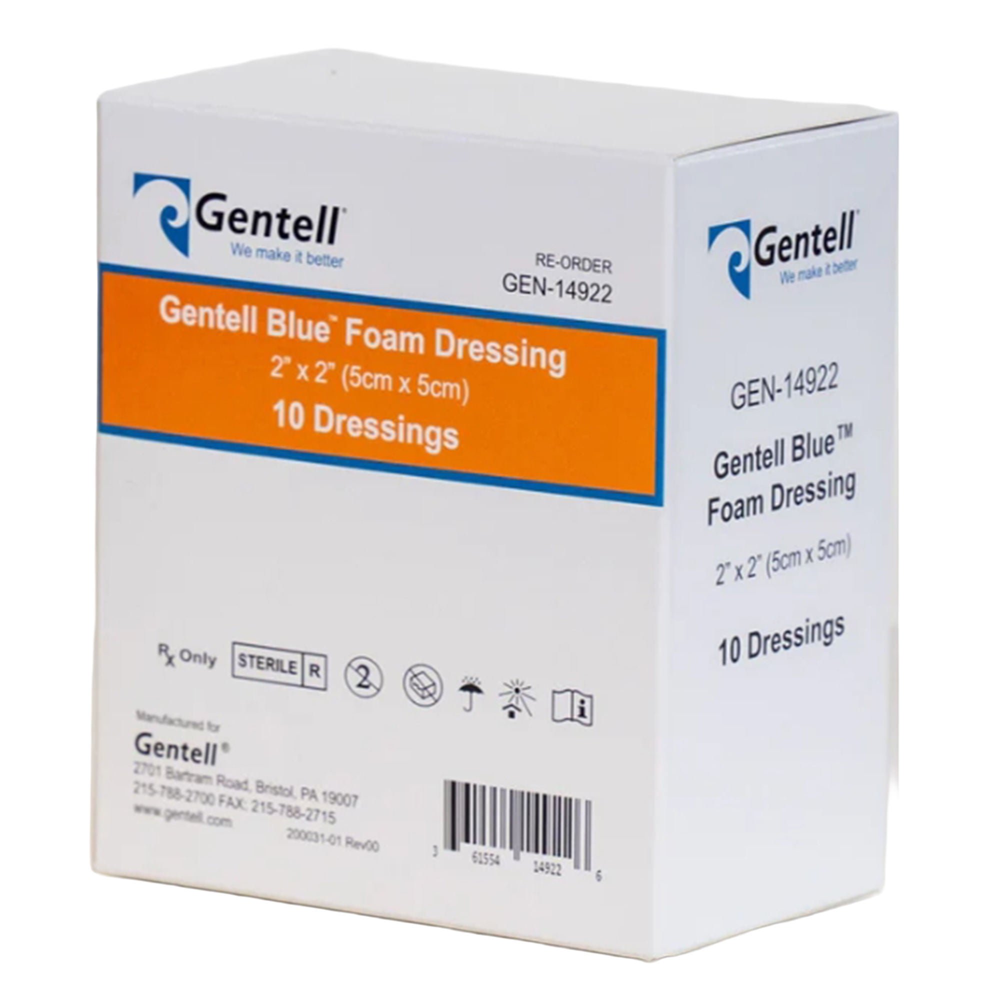 Gentell - GEN-14922 Silver Foam Dressing Gentell® Blue™ Square Sterile