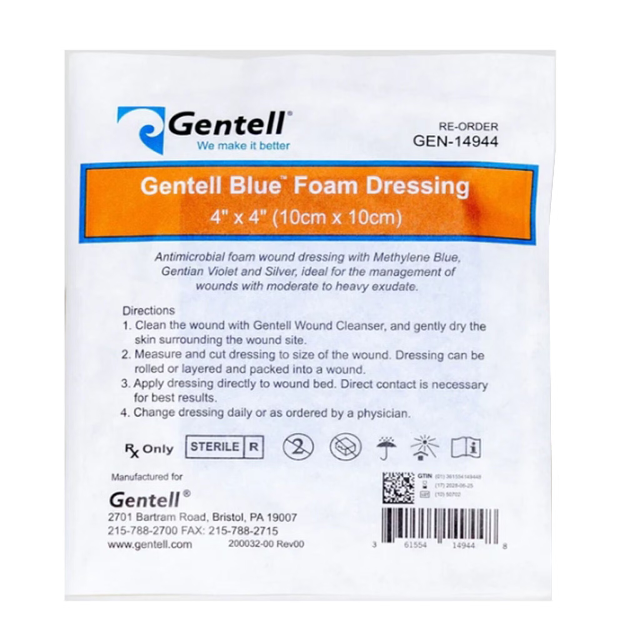 Gentell - GEN-14944 Silver Foam Dressing Gentell® Blue™ Square Sterile