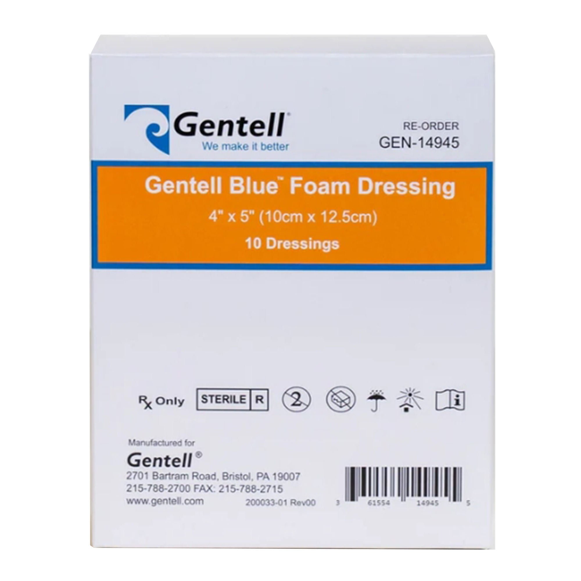 Gentell - GEN-14945 Silver Foam Dressing Gentell® Blue™ Rectangle Sterile