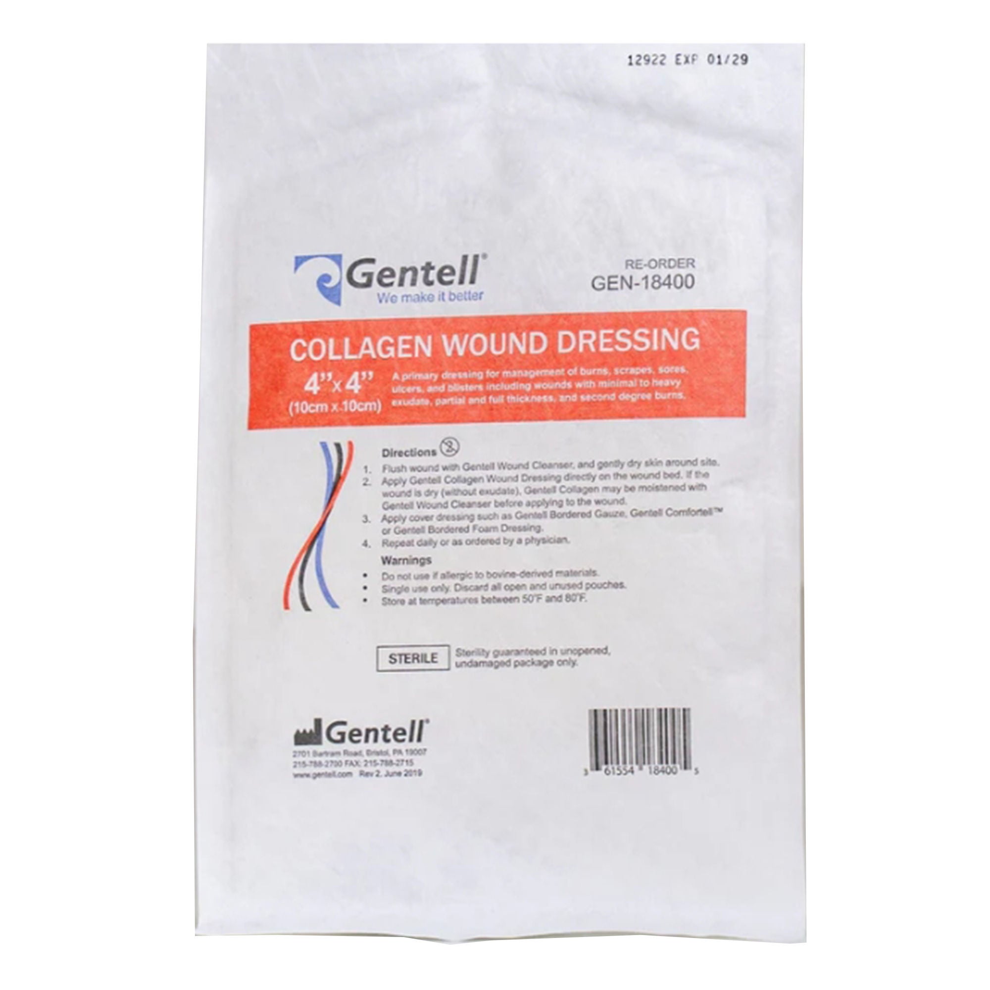 Gentell - GEN-18400 Collagen Dressing Gentell® 4 X 4 Inch Square Sterile