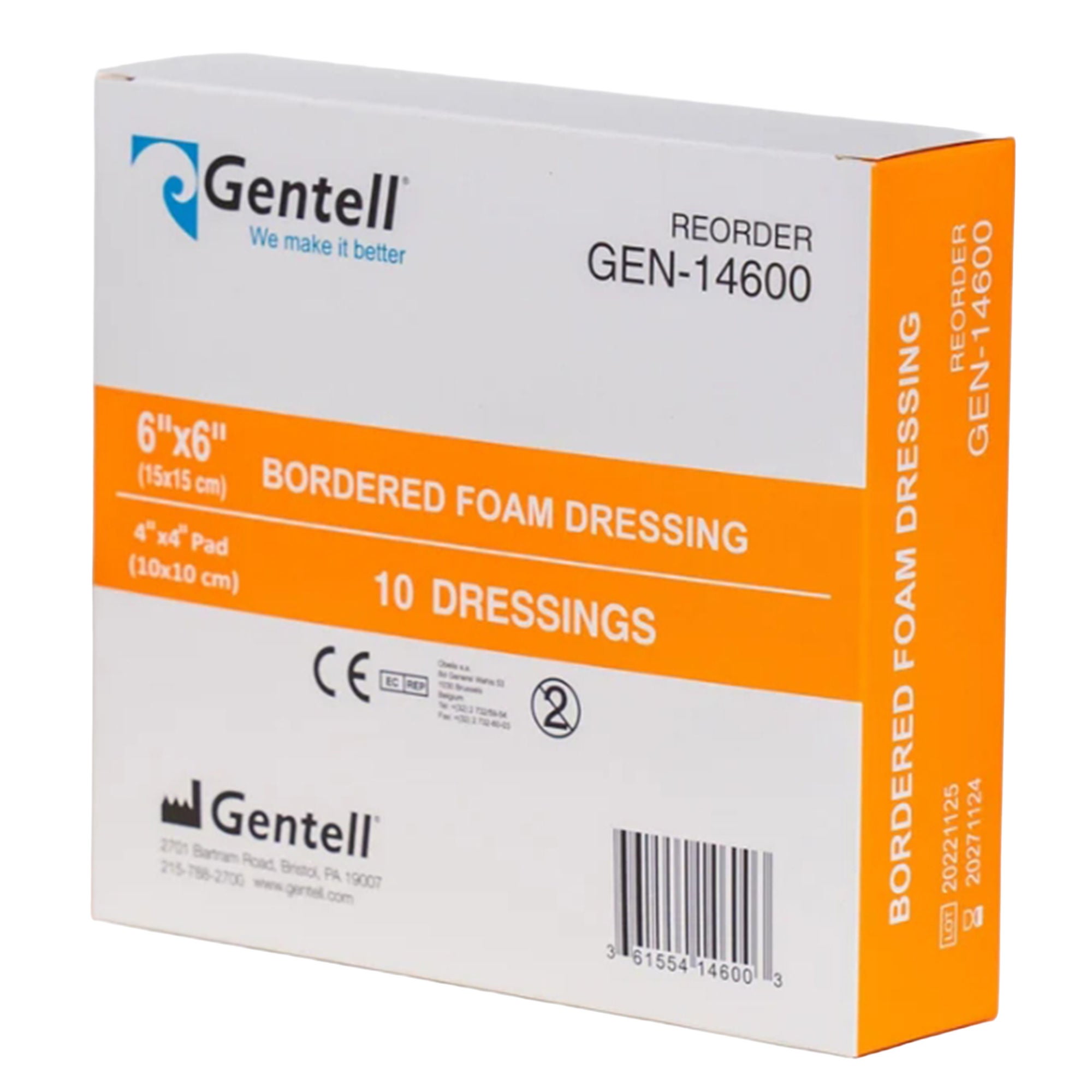 Gentell - GEN-14600 Foam Dressing Gentell® Bordered 6 X 6 Inch With Border Waterproof Backing Adhesive Square Sterile
