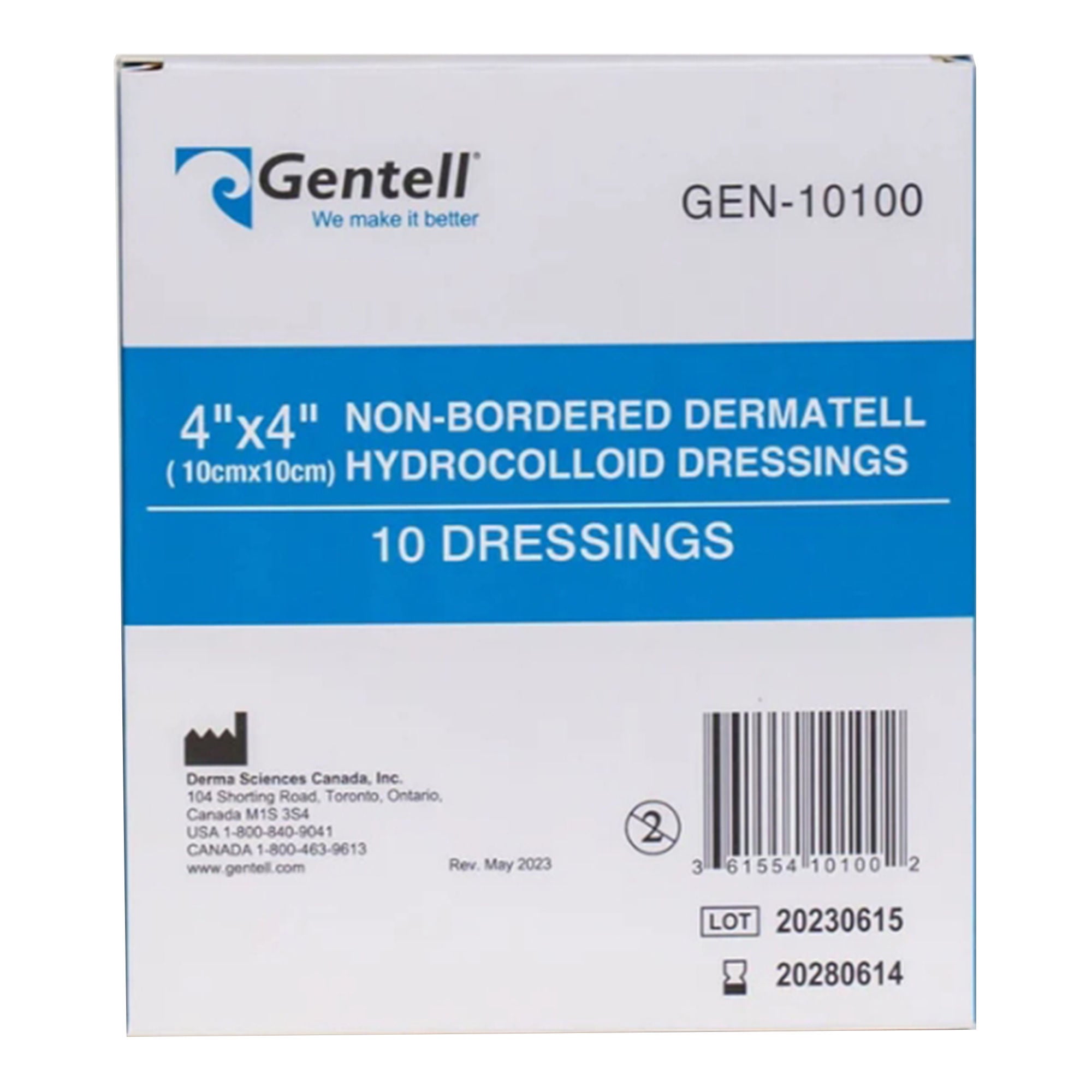 Gentell - GEN-10400 Hydrocolloid Dressing Gentell® Dermatell™ 6 X 6 Inch Square Hydrocolloid