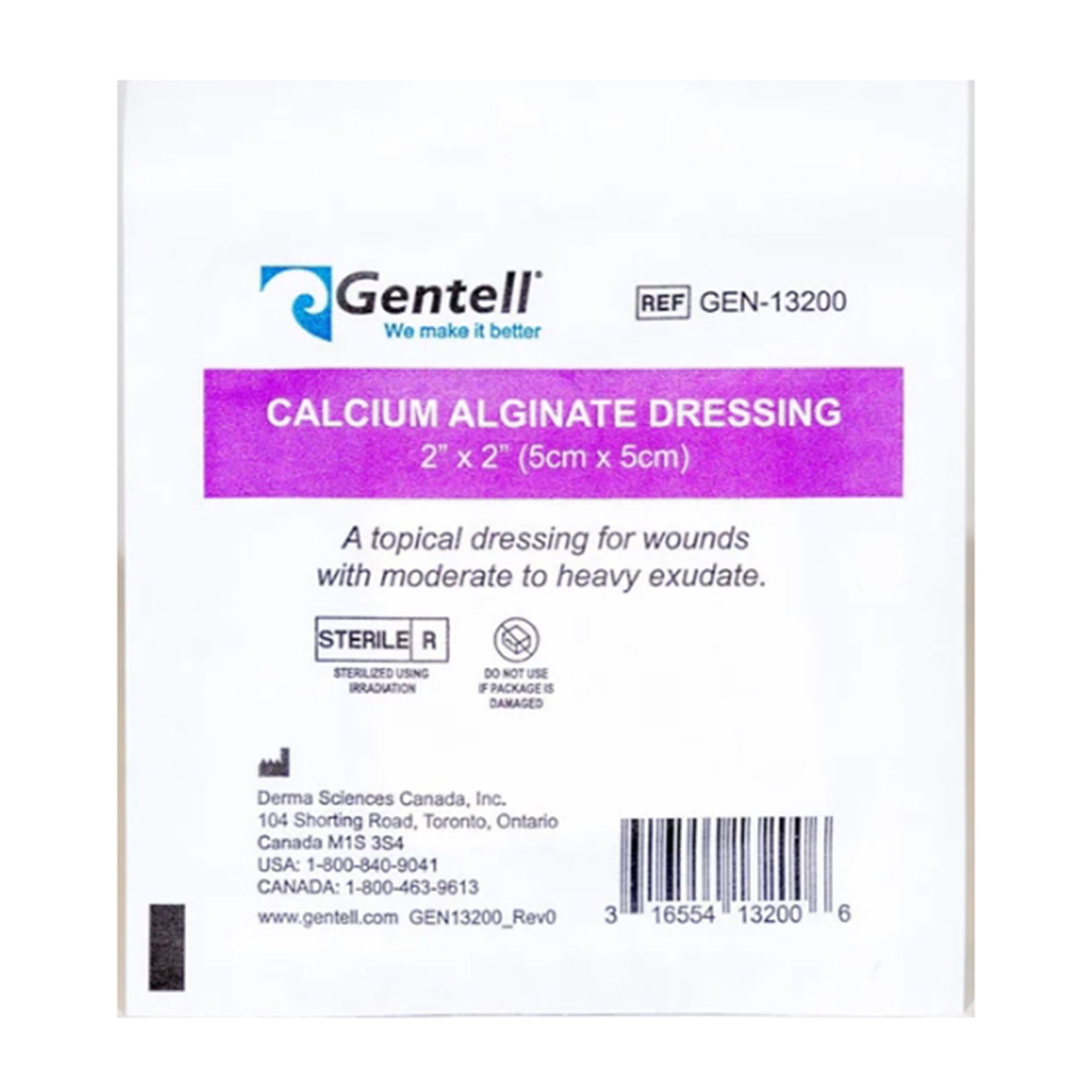 Gentell - GEN-13200 Alginate Dressing Gentell® Calcium Alginate 2 X 2 Inch Square