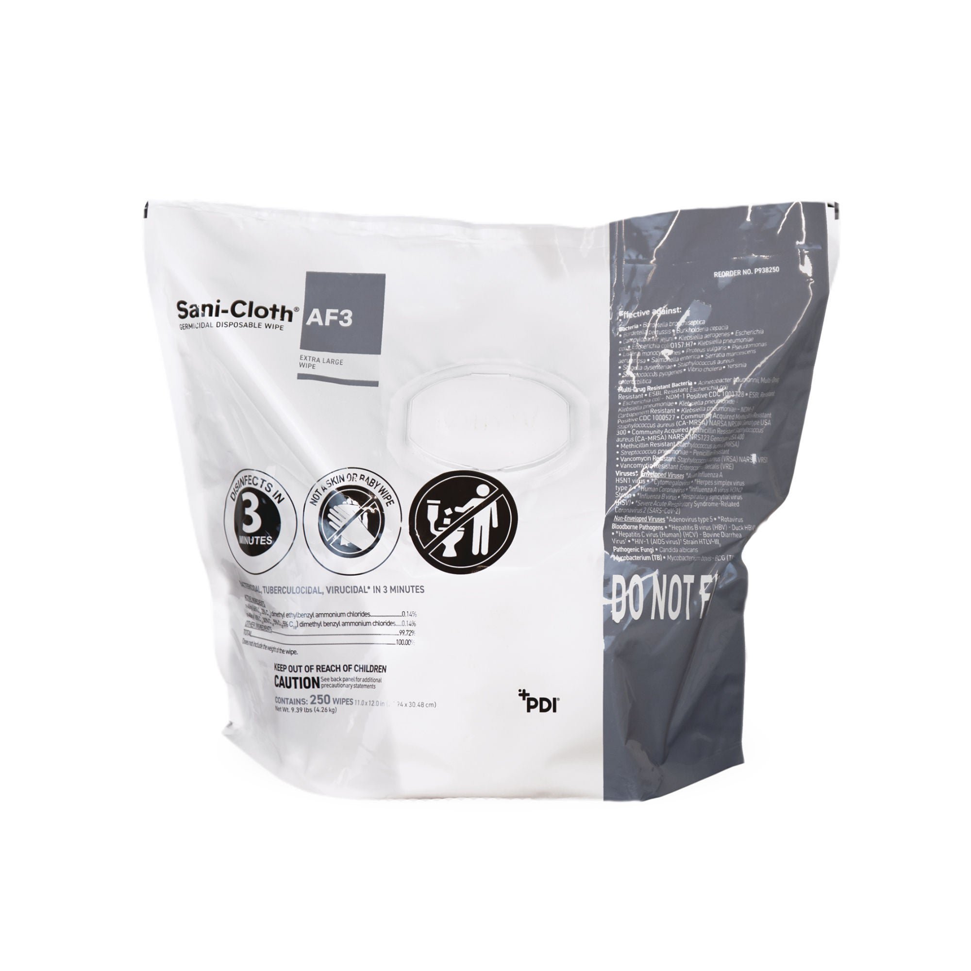 Professional Disposables - P938250 Surface Disinfectant Cleaner Sani-Cloth® AF3 Premoistened Germicidal Manual Pull Wipe 250 Count Bag Unscented NonSterile