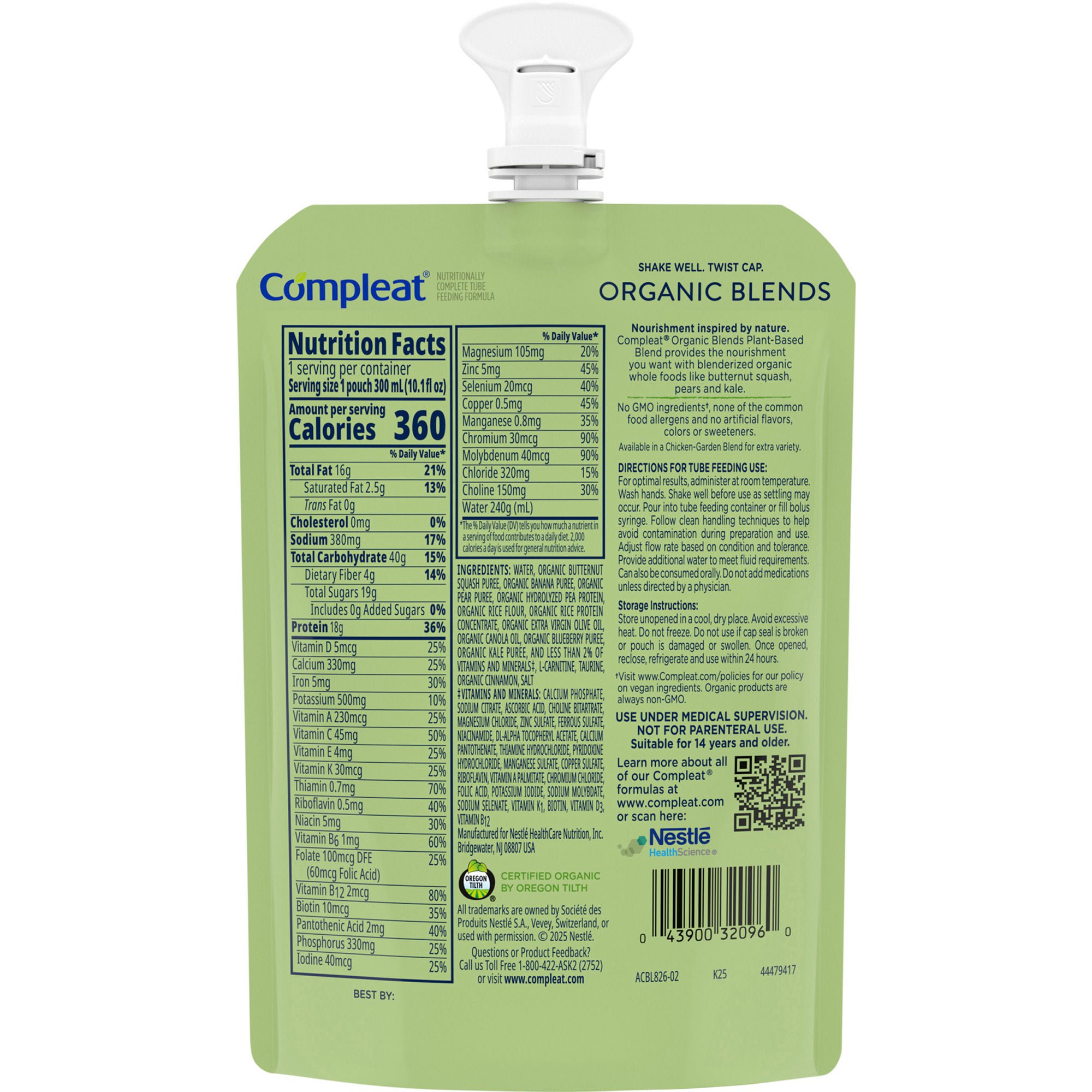 Nestle Healthcare Nutrition - 00043900773278 Tube Feeding Formula Compleat® Organic Blends Plant Based Organic Blends Flavor Liquid 10.1 oz. Pouch