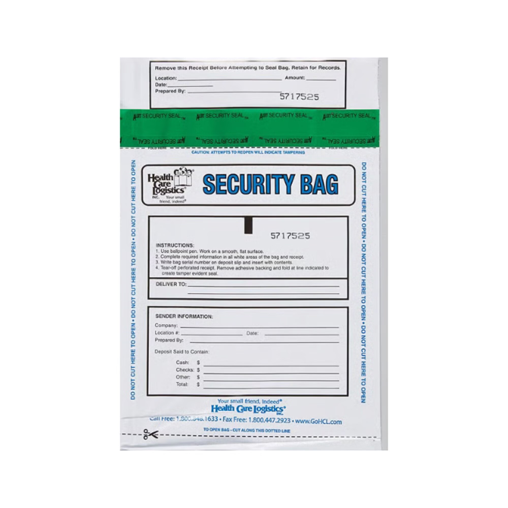 Health Care Logistics - 10473 Reclosable Tamper Evident Bag HCL® 8 X 10 Inch Plastic White Adhesive Closure