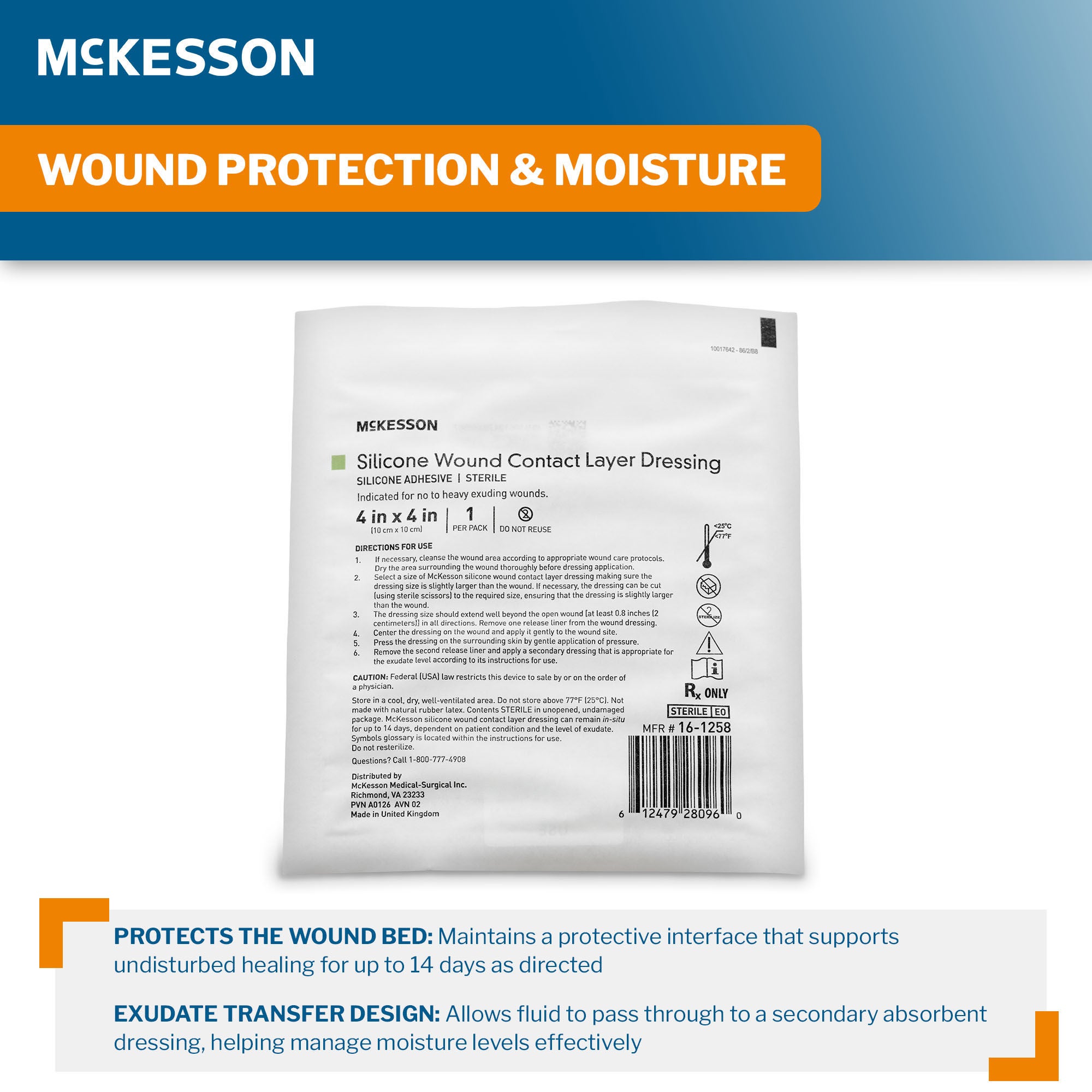 McKesson Brand - 16-1258 Wound Contact Layer Dressing McKesson 4 X 4 Inch Sterile