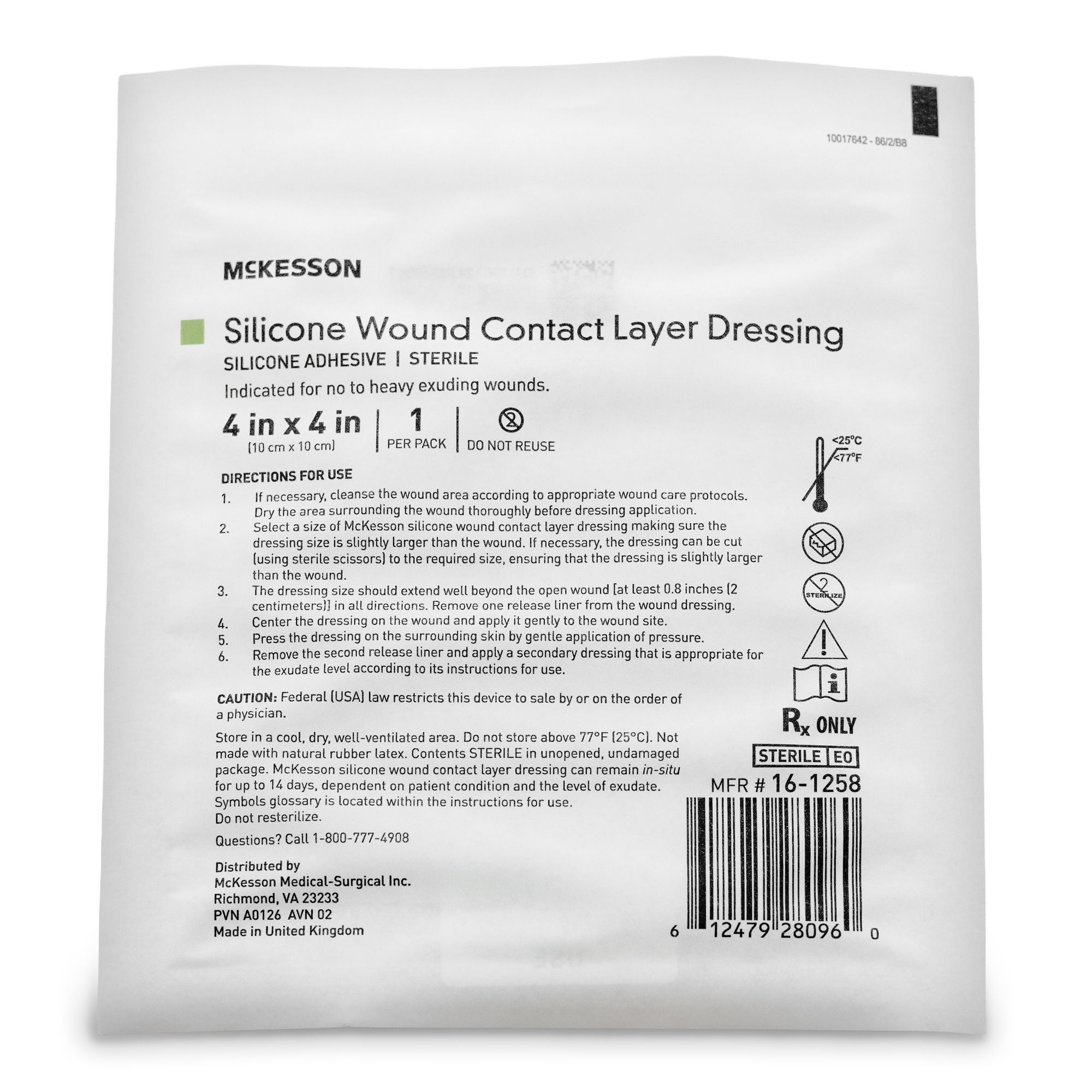 McKesson Brand - 16-1258 Wound Contact Layer Dressing McKesson 4 X 4 Inch Sterile