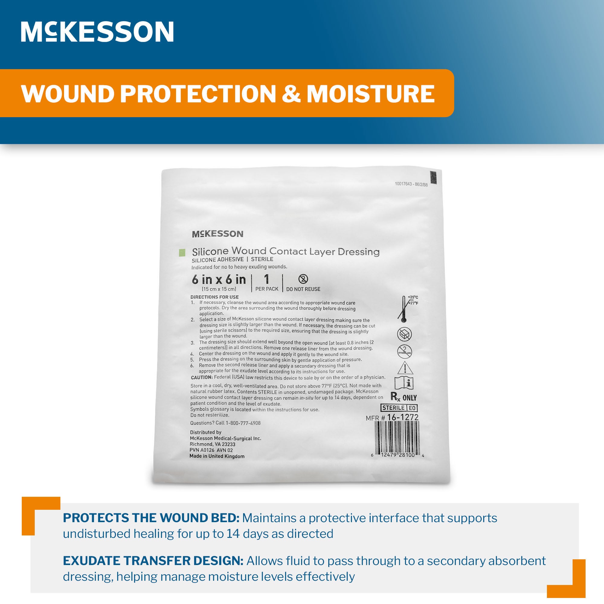 McKesson Brand - 16-1272 Wound Contact Layer Dressing McKesson 6 X 6 Inch Sterile