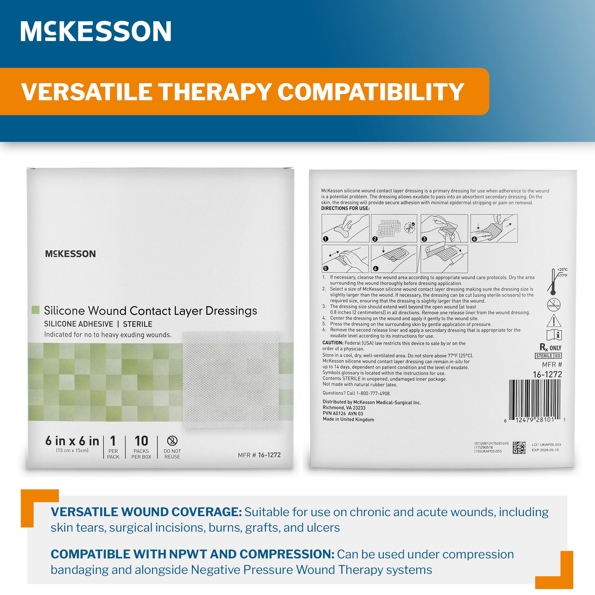 McKesson Brand - 16-1272 Wound Contact Layer Dressing McKesson 6 X 6 Inch Sterile