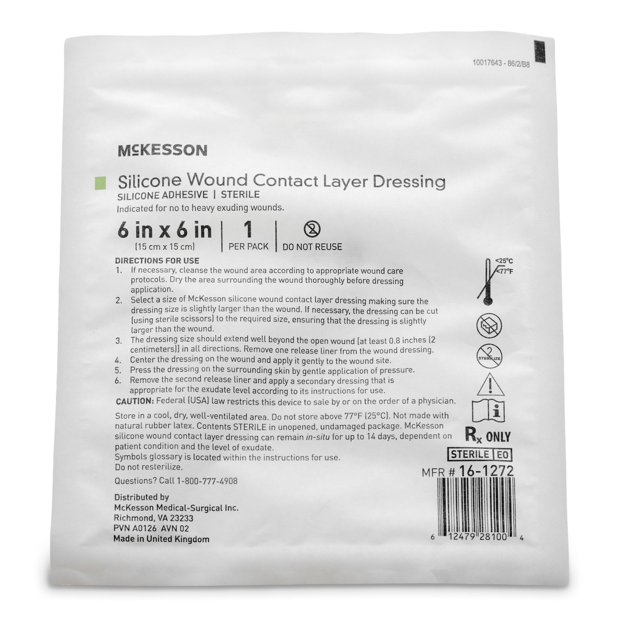 McKesson Brand - 16-1272 Wound Contact Layer Dressing McKesson 6 X 6 Inch Sterile