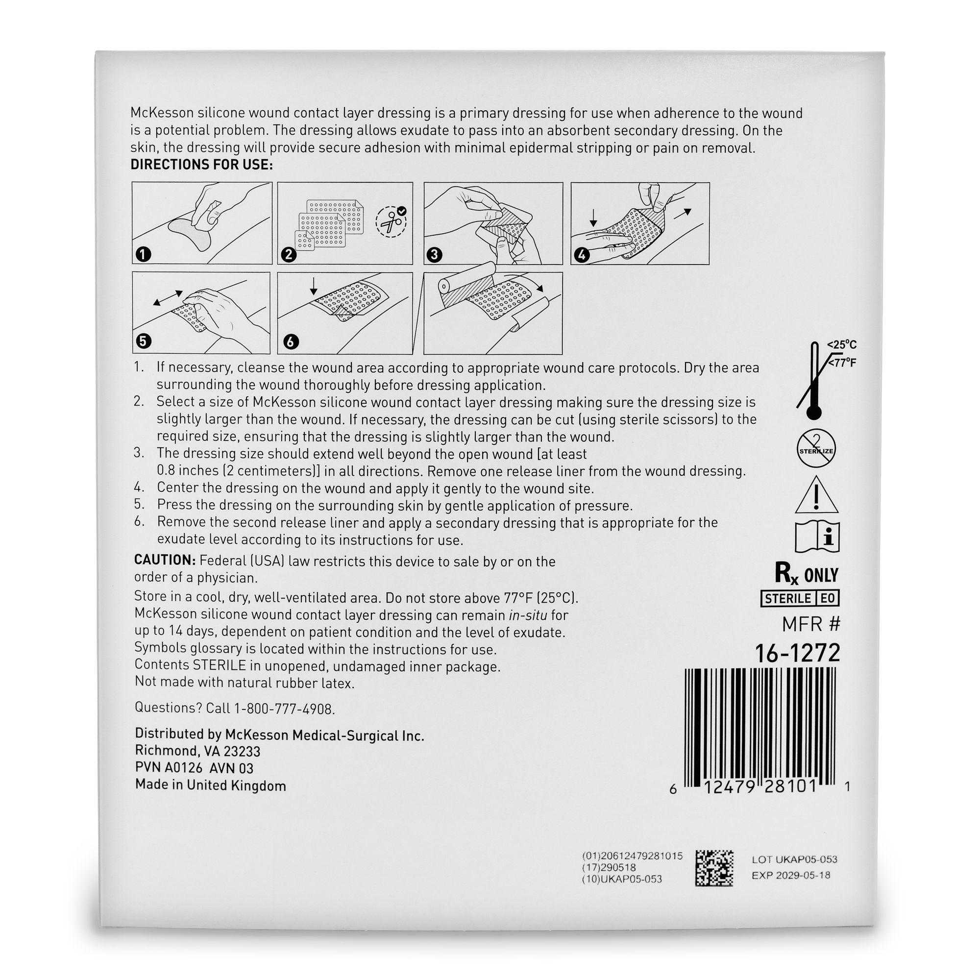 McKesson Brand - 16-1272 Wound Contact Layer Dressing McKesson 6 X 6 Inch Sterile